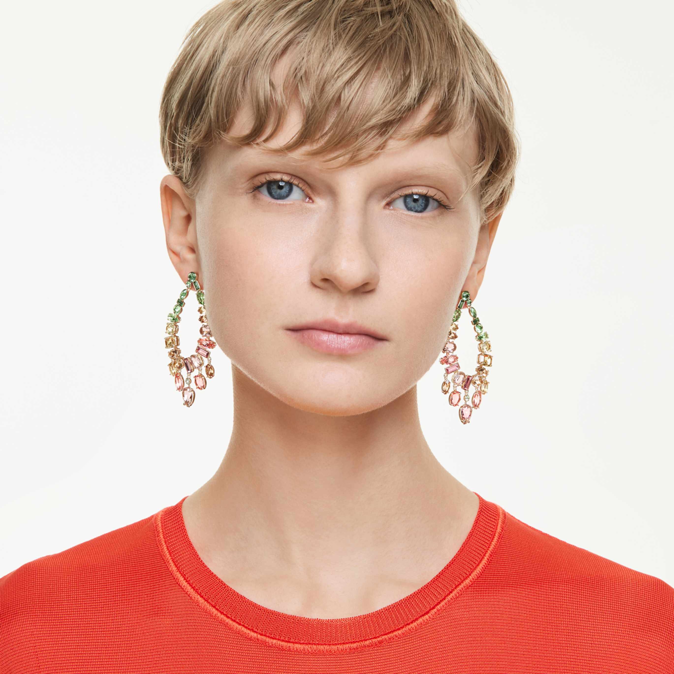 Swarovski Gema drop earrings Mixed cuts, Chandelier, Multicolored, 18K gold finish