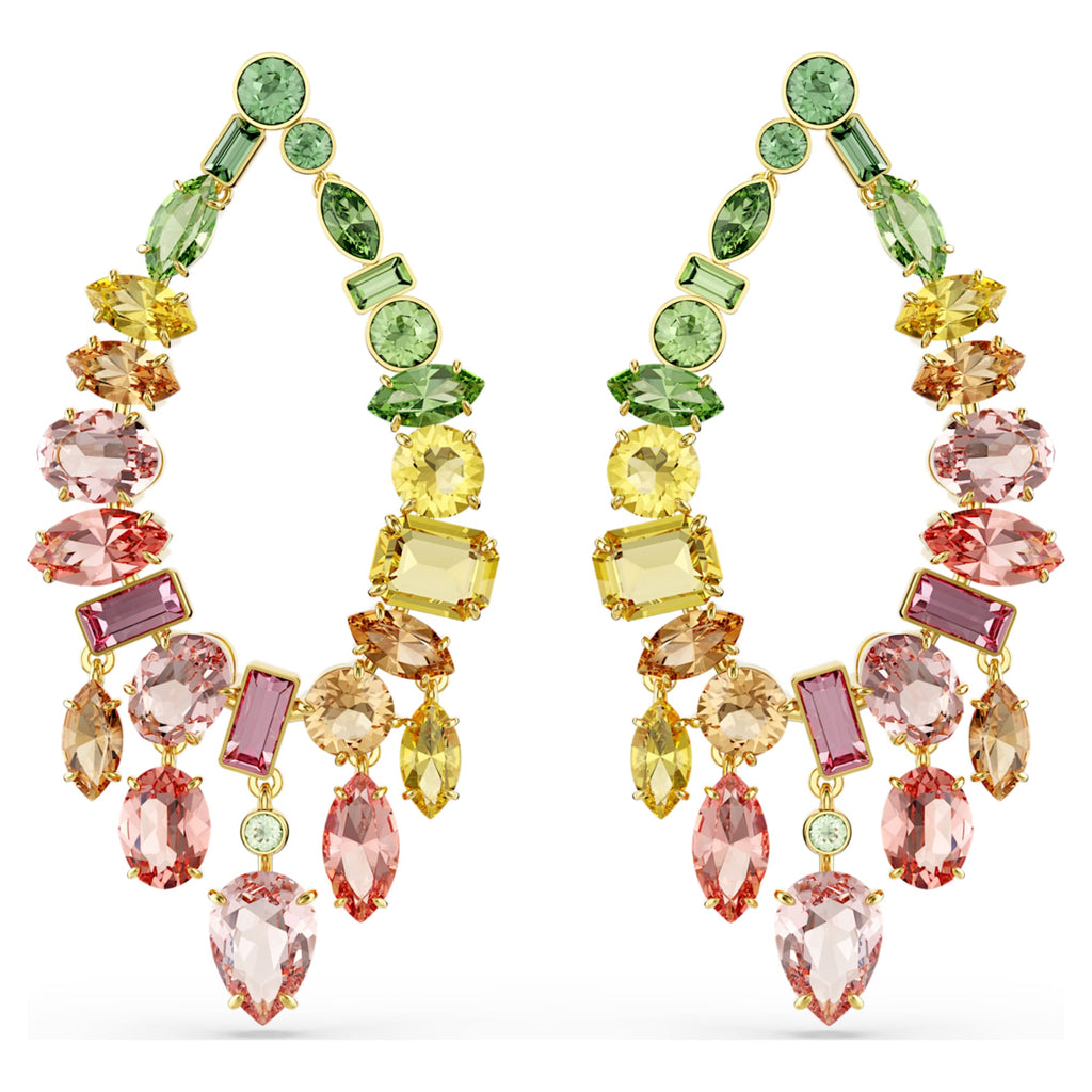 Swarovski Gema drop earrings Mixed cuts, Chandelier, Multicolored, 18K gold finish