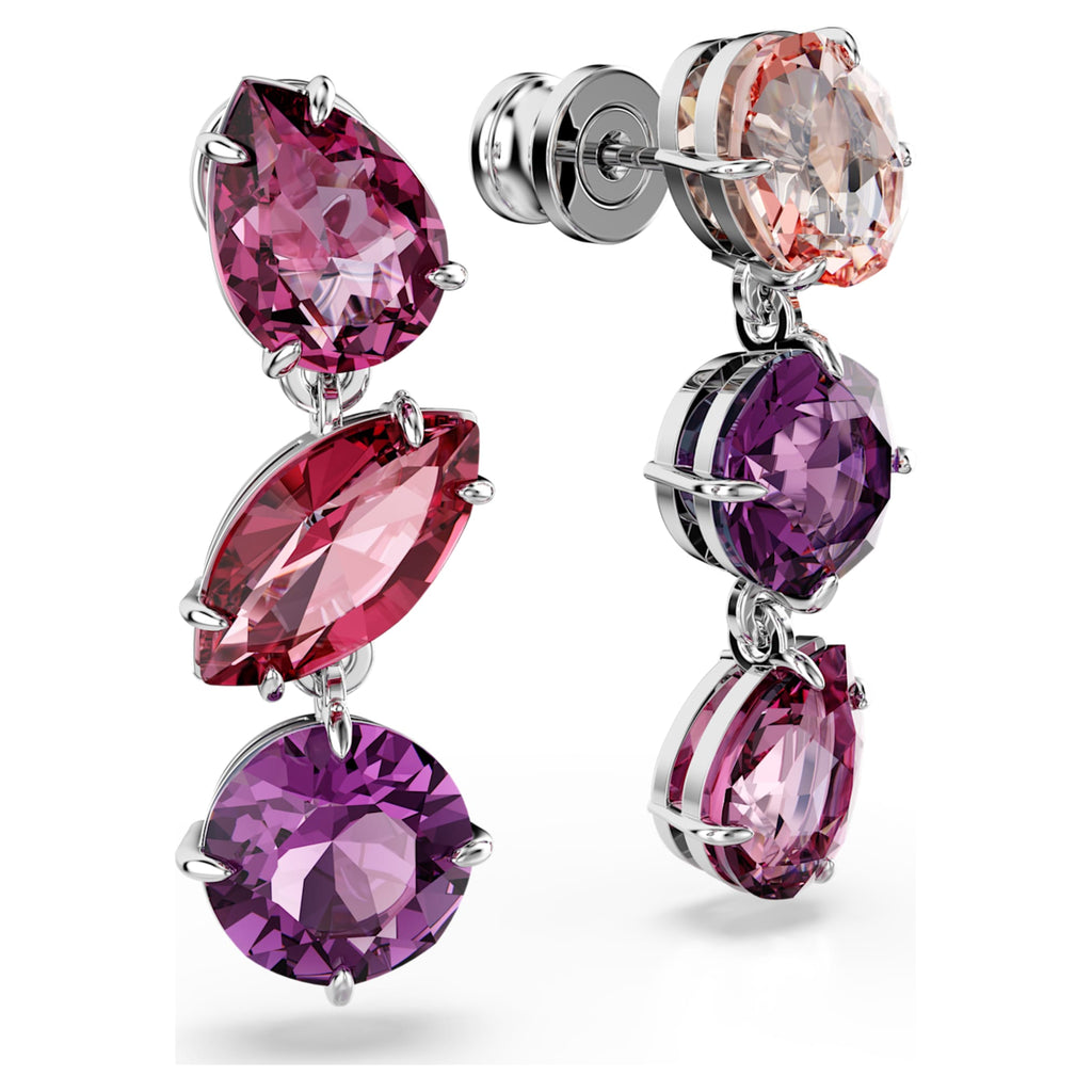 Swarovski Gema drop earrings Mixed cuts, Pink, Rhodium plated