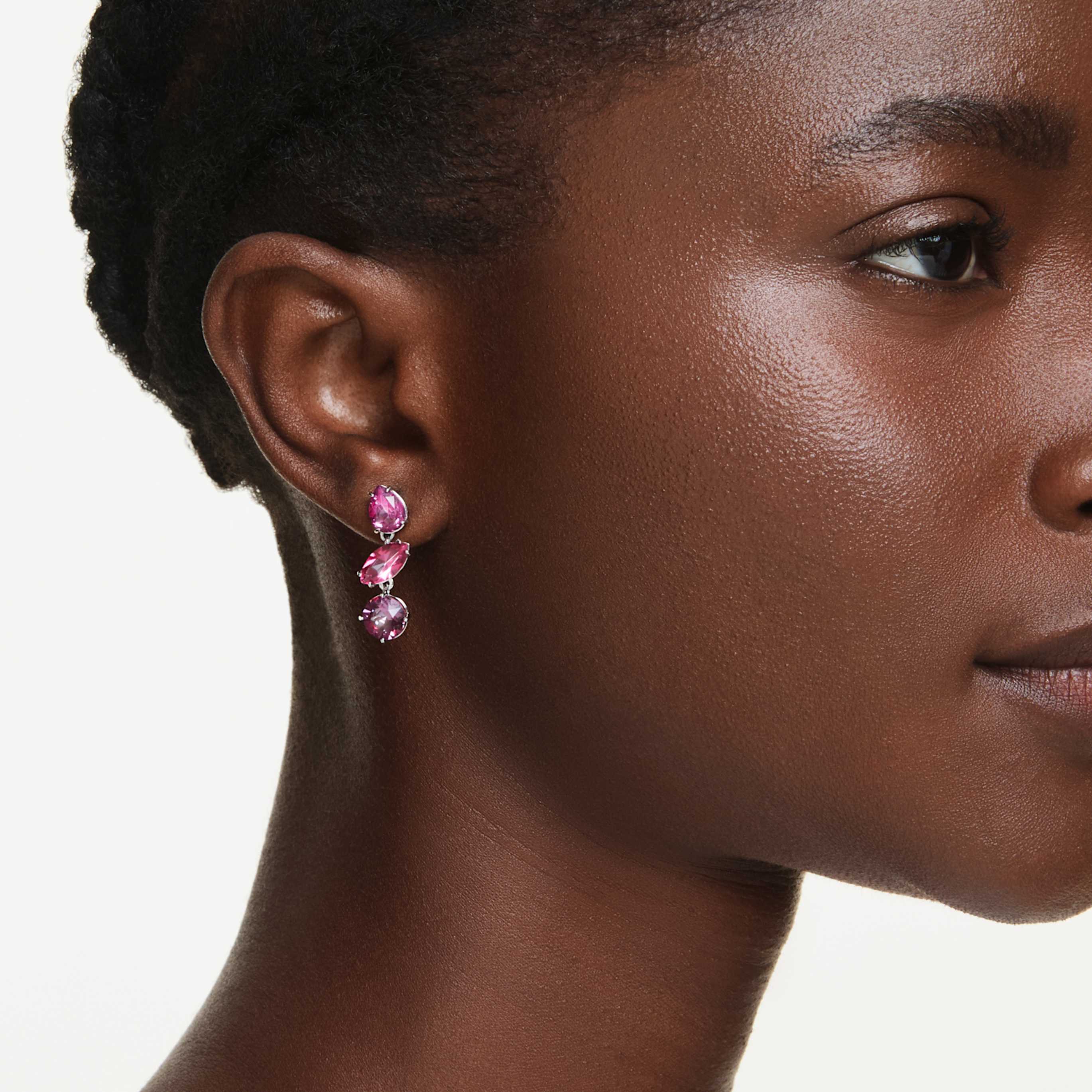 Swarovski Gema drop earrings Mixed cuts, Pink, Rhodium plated