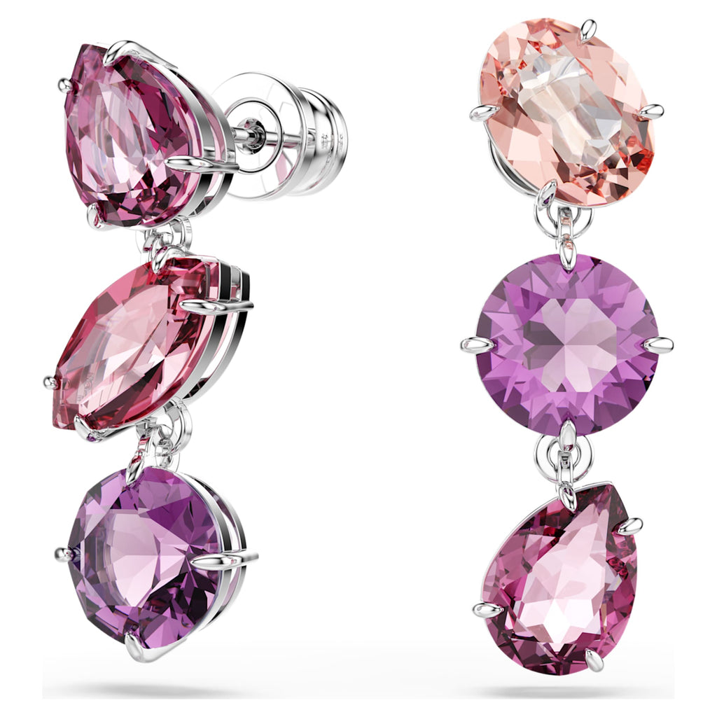 Swarovski Gema drop earrings Mixed cuts, Pink, Rhodium plated