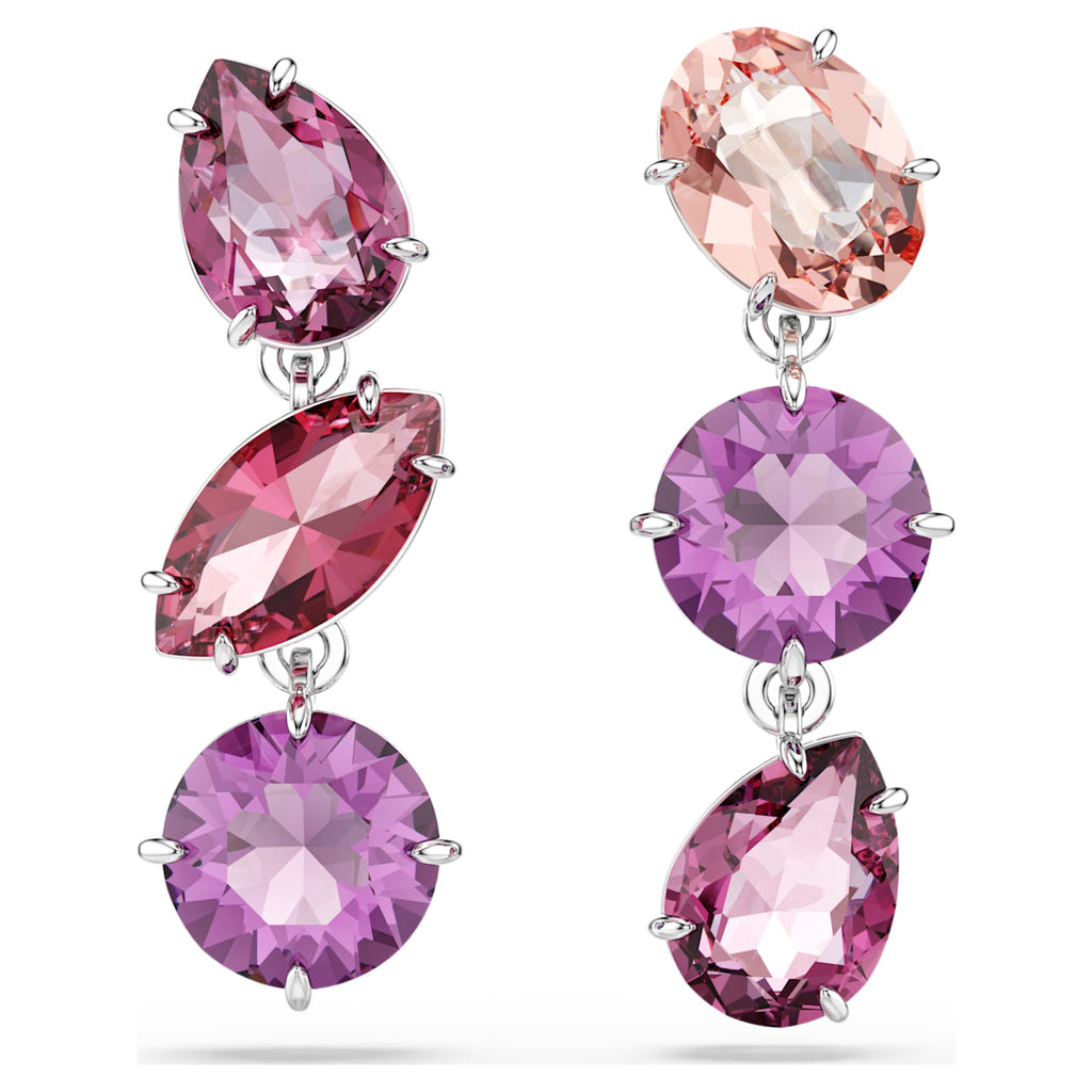 Swarovski Gema drop earrings Mixed cuts, Pink, Rhodium plated