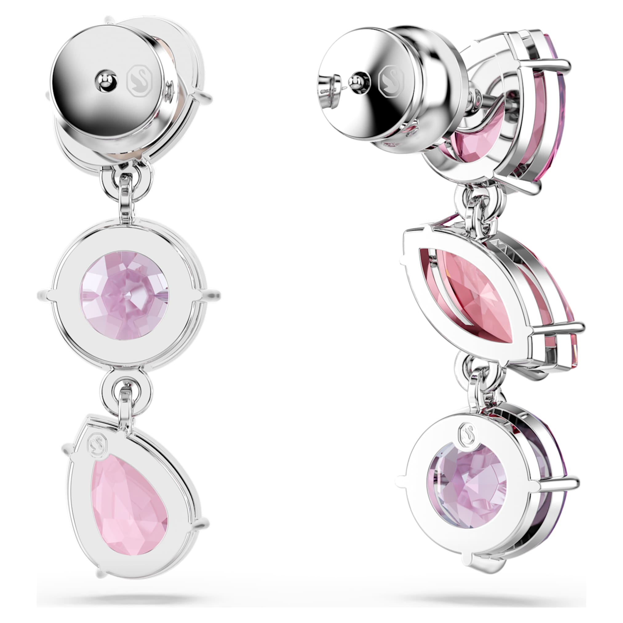 Swarovski Gema drop earrings Mixed cuts, Pink, Rhodium plated