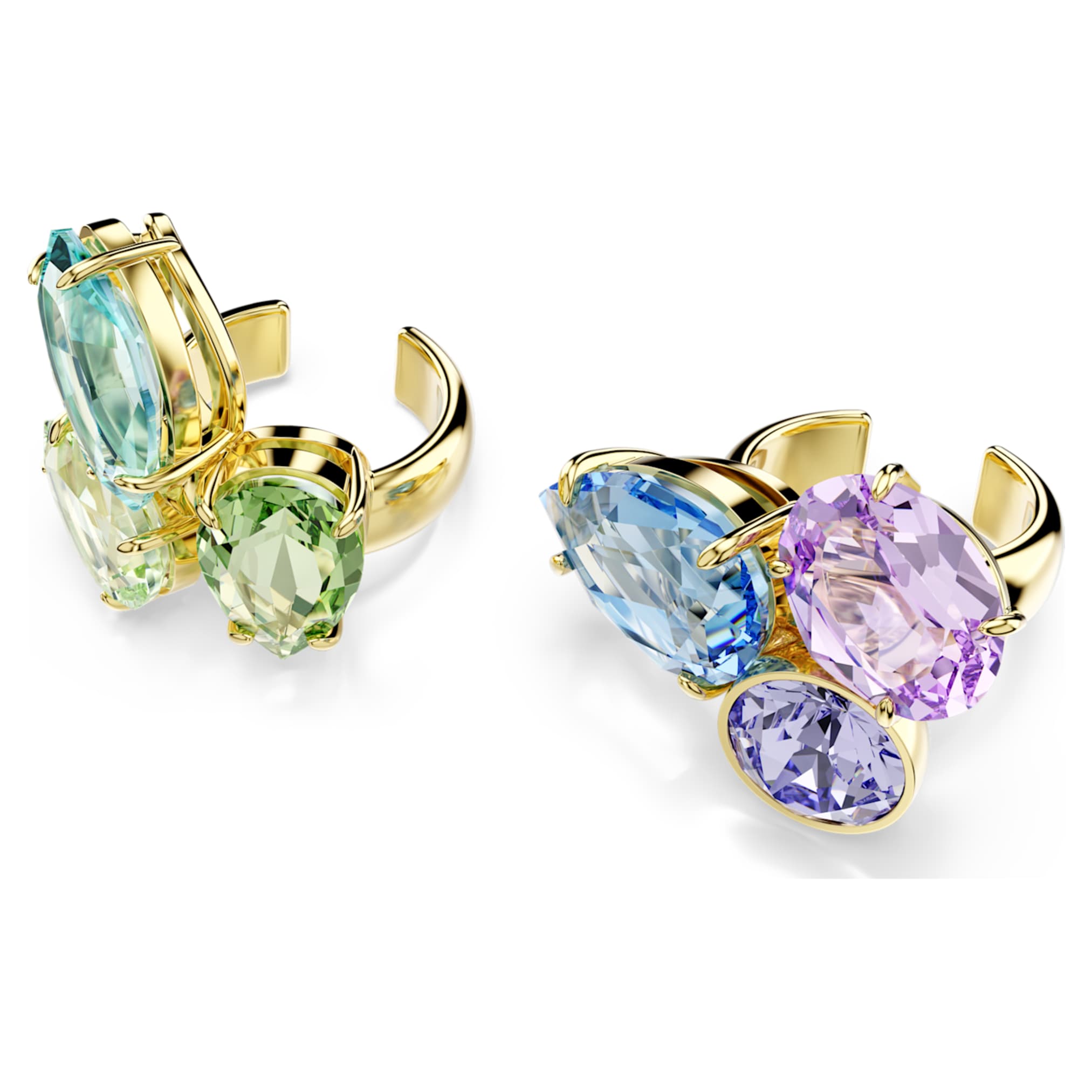 Swarovski Gema ear cuffs Asymmetrical design, Mixed cuts, Multicolored, 18K gold finish