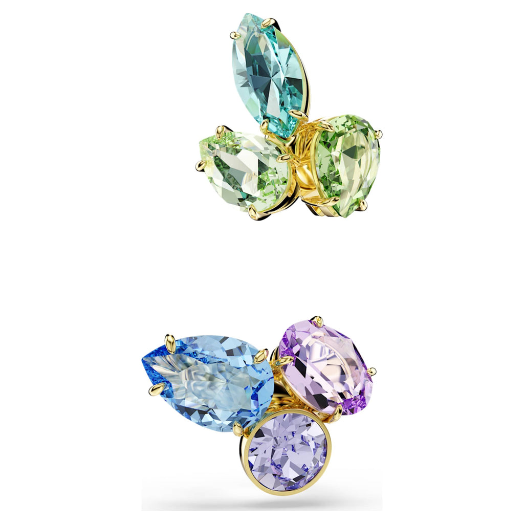 Swarovski Gema ear cuffs Asymmetrical design, Mixed cuts, Multicolored, 18K gold finish