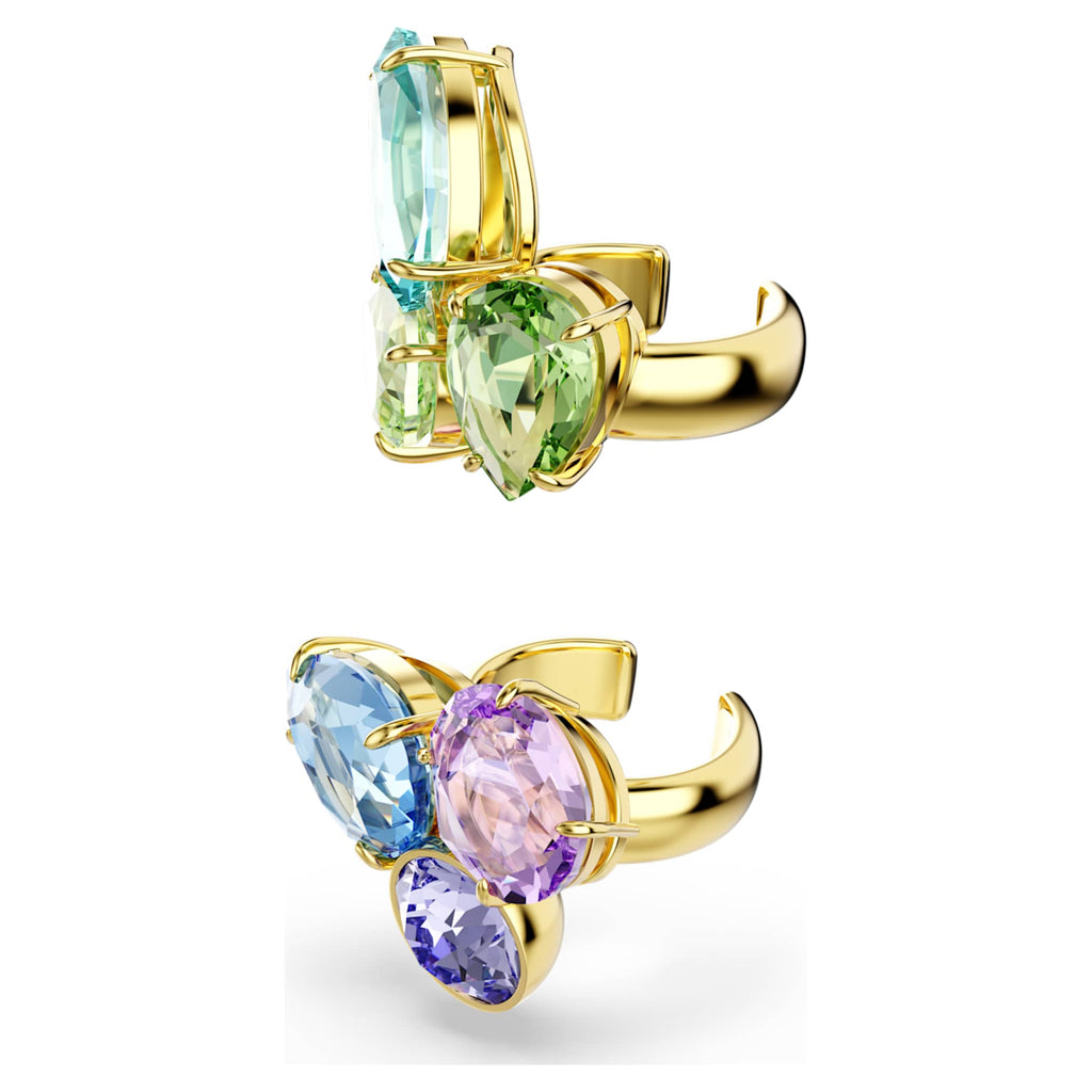 Swarovski Gema ear cuffs Asymmetrical design, Mixed cuts, Multicolored, 18K gold finish