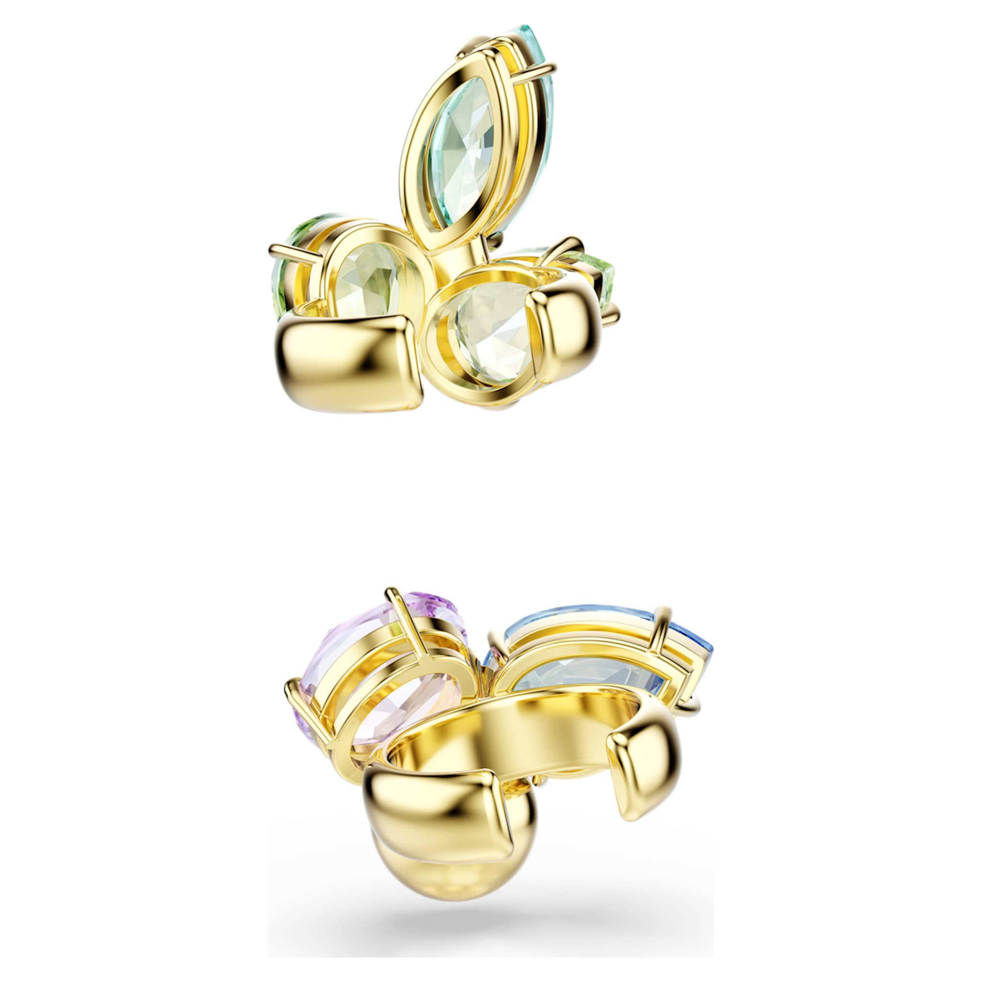 Swarovski Gema ear cuffs Asymmetrical design, Mixed cuts, Multicolored, 18K gold finish