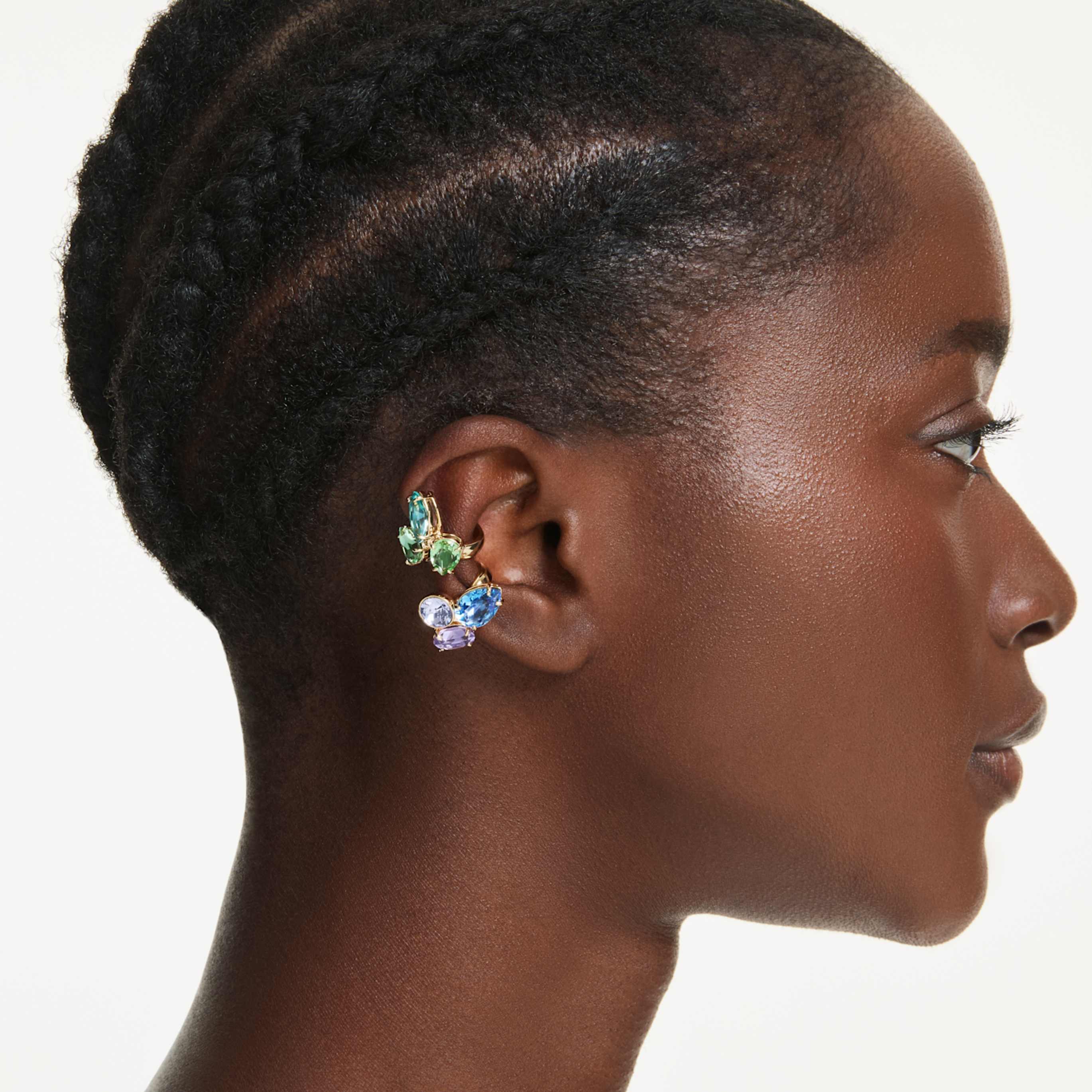 Swarovski Gema ear cuffs Asymmetrical design, Mixed cuts, Multicolored, 18K gold finish