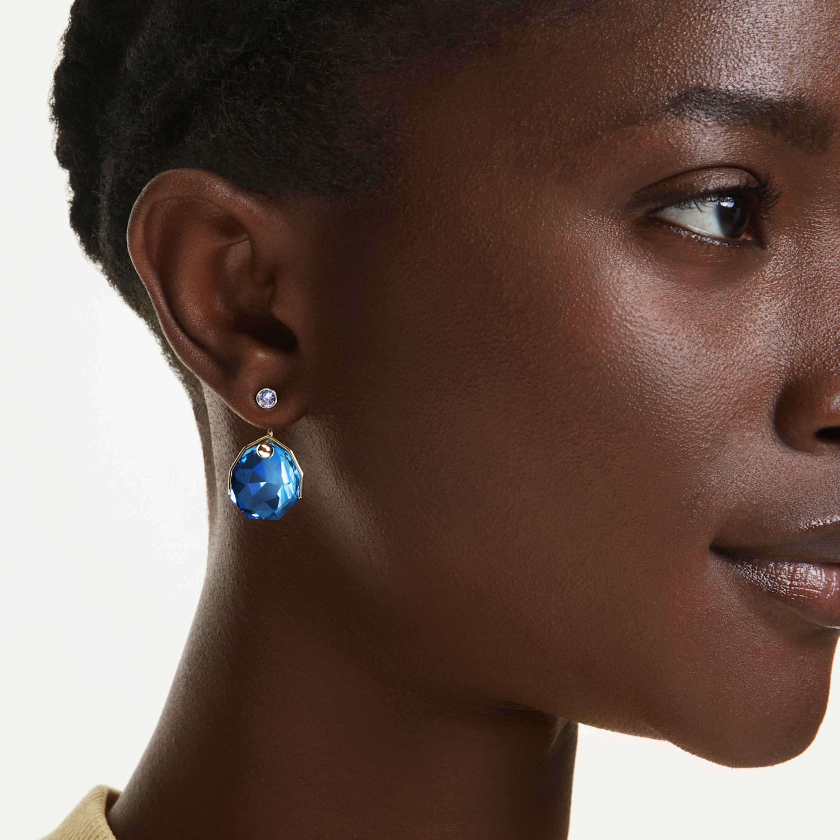 Swarovski Gema earring jackets Blue, 18K gold finish