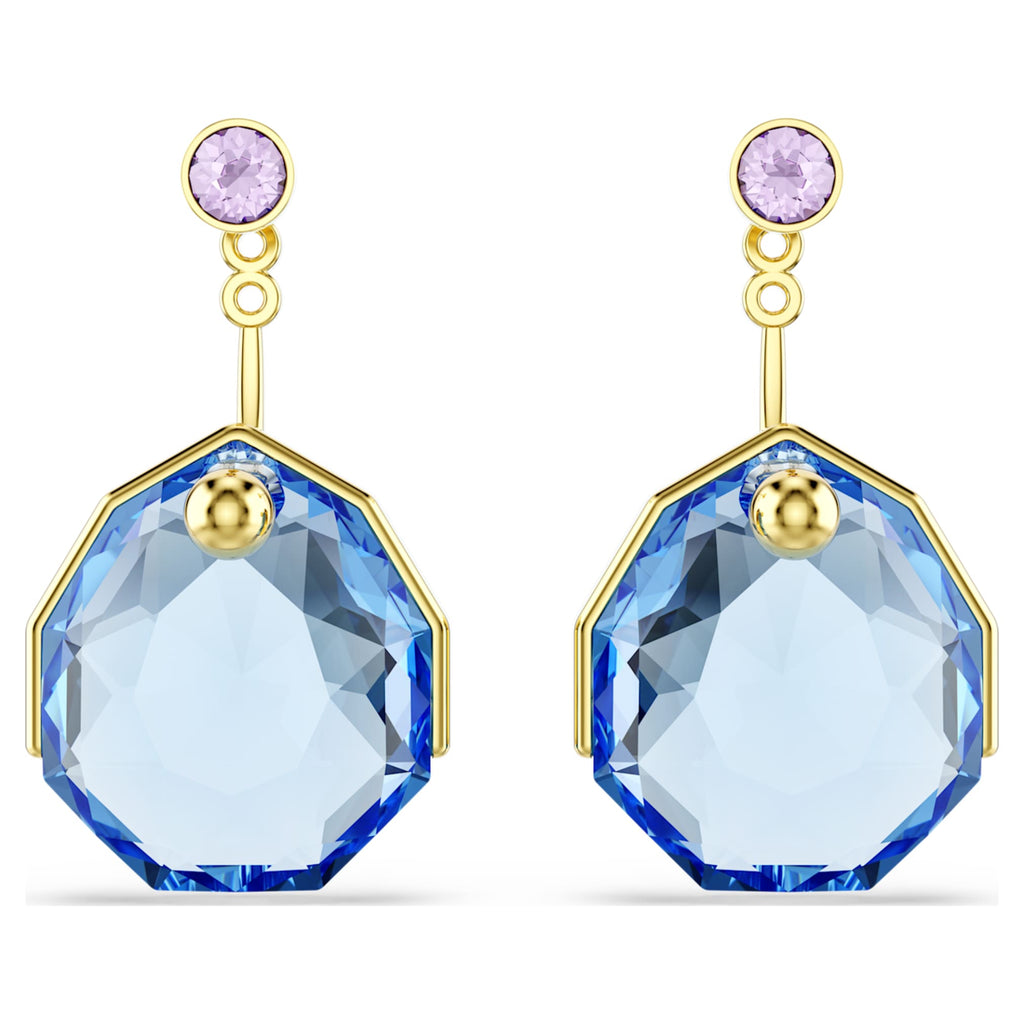Swarovski Gema earring jackets Blue, 18K gold finish
