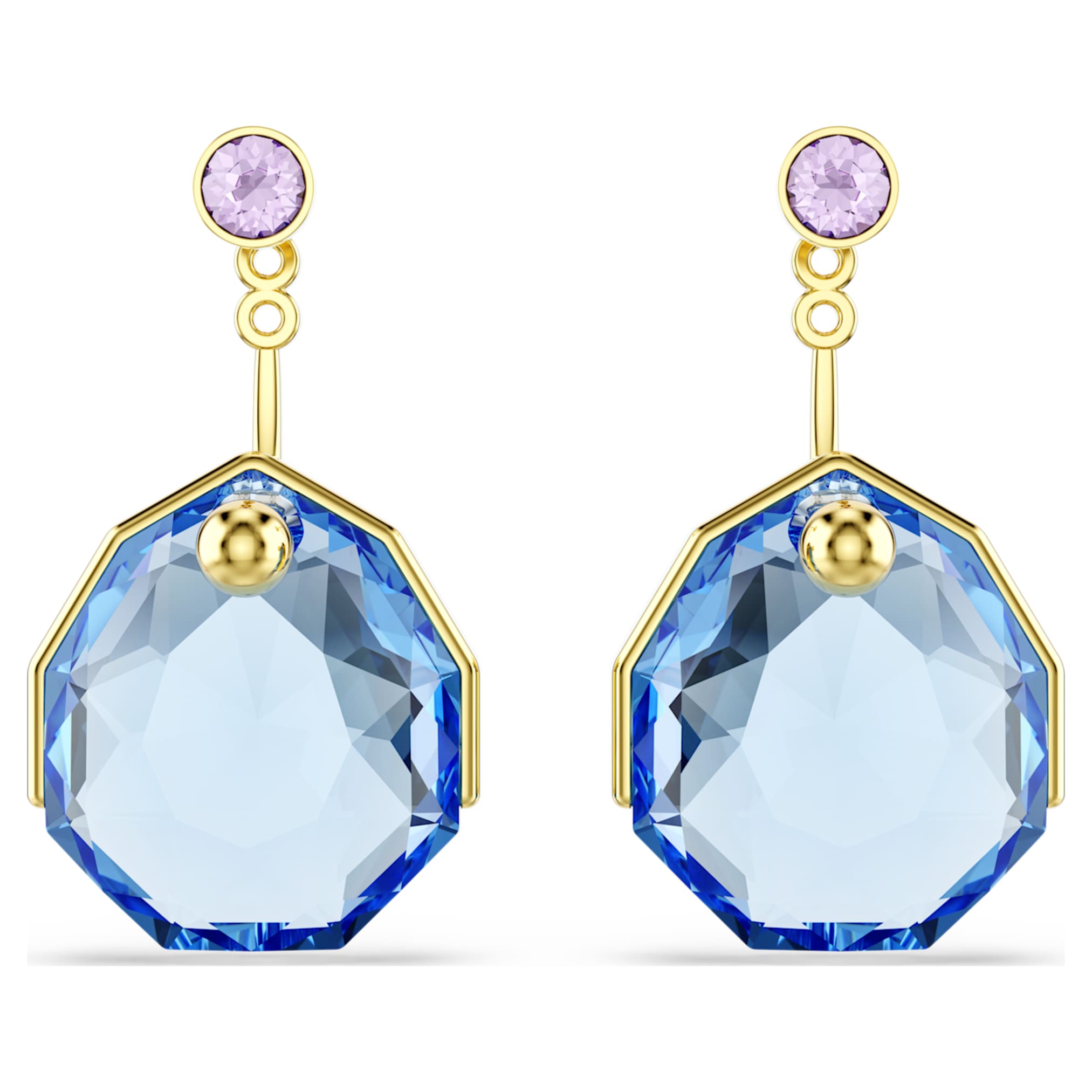 Swarovski Gema earring jackets Blue, 18K gold finish