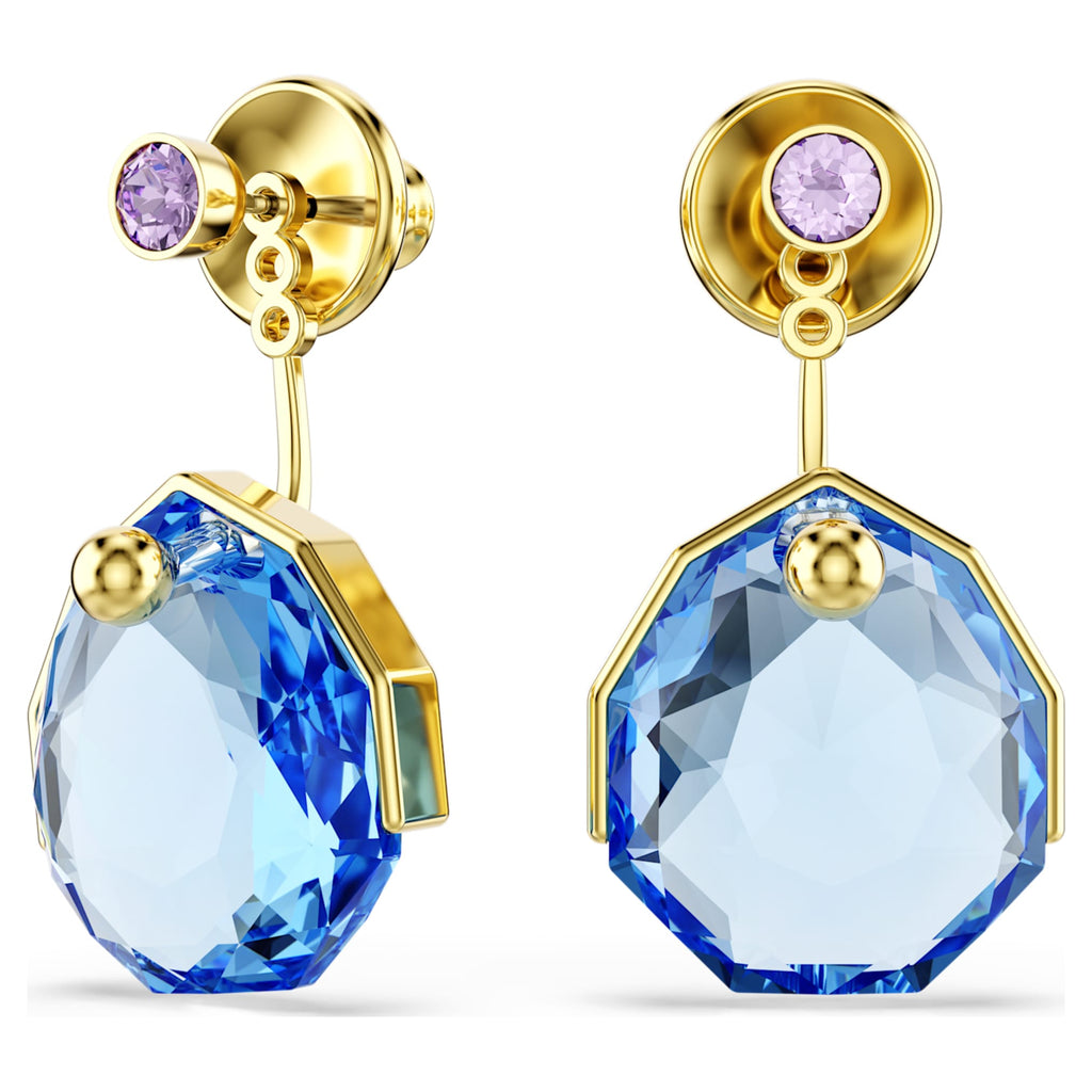 Swarovski Gema earring jackets Blue, 18K gold finish