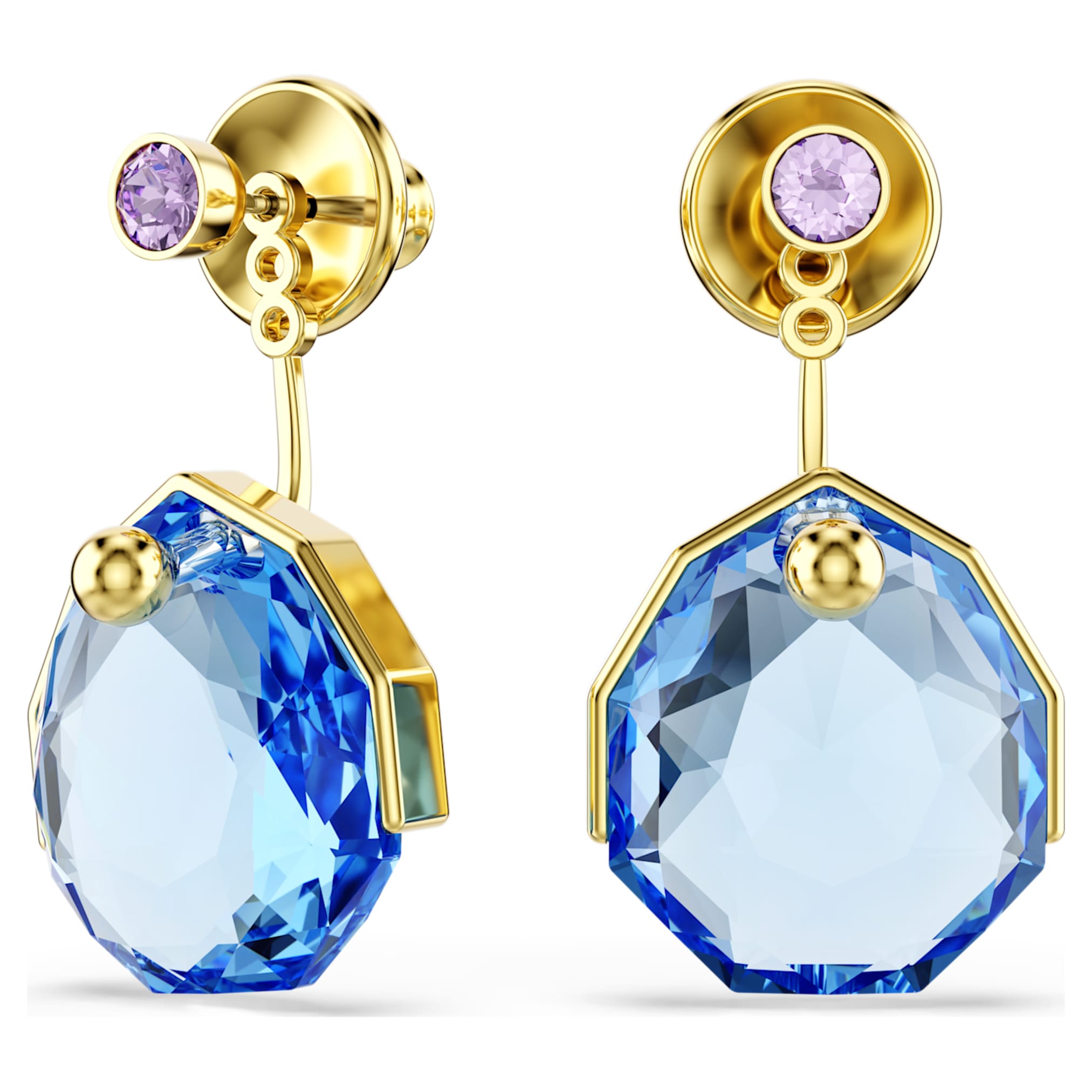 Swarovski Gema earring jackets Blue, 18K gold finish
