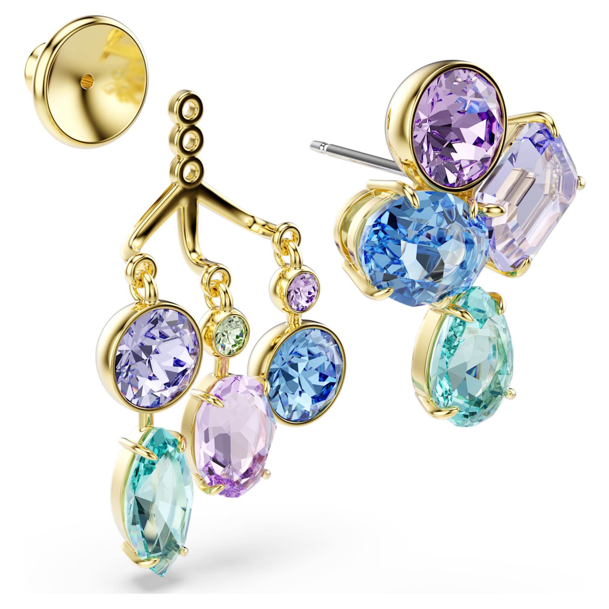 Swarovski Gema earring jackets Mixed cuts, Multicolored, 18K gold finish