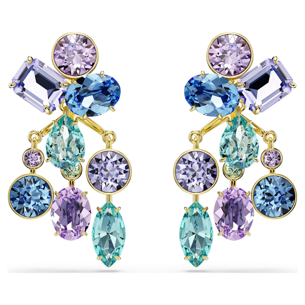 Swarovski Gema earring jackets Mixed cuts, Multicolored, 18K gold finish