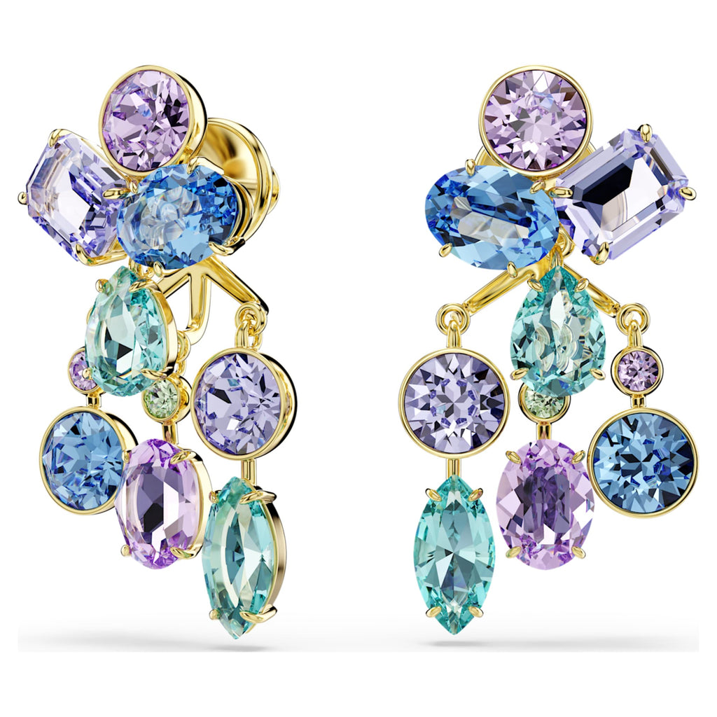 Swarovski Gema earring jackets Mixed cuts, Multicolored, 18K gold finish