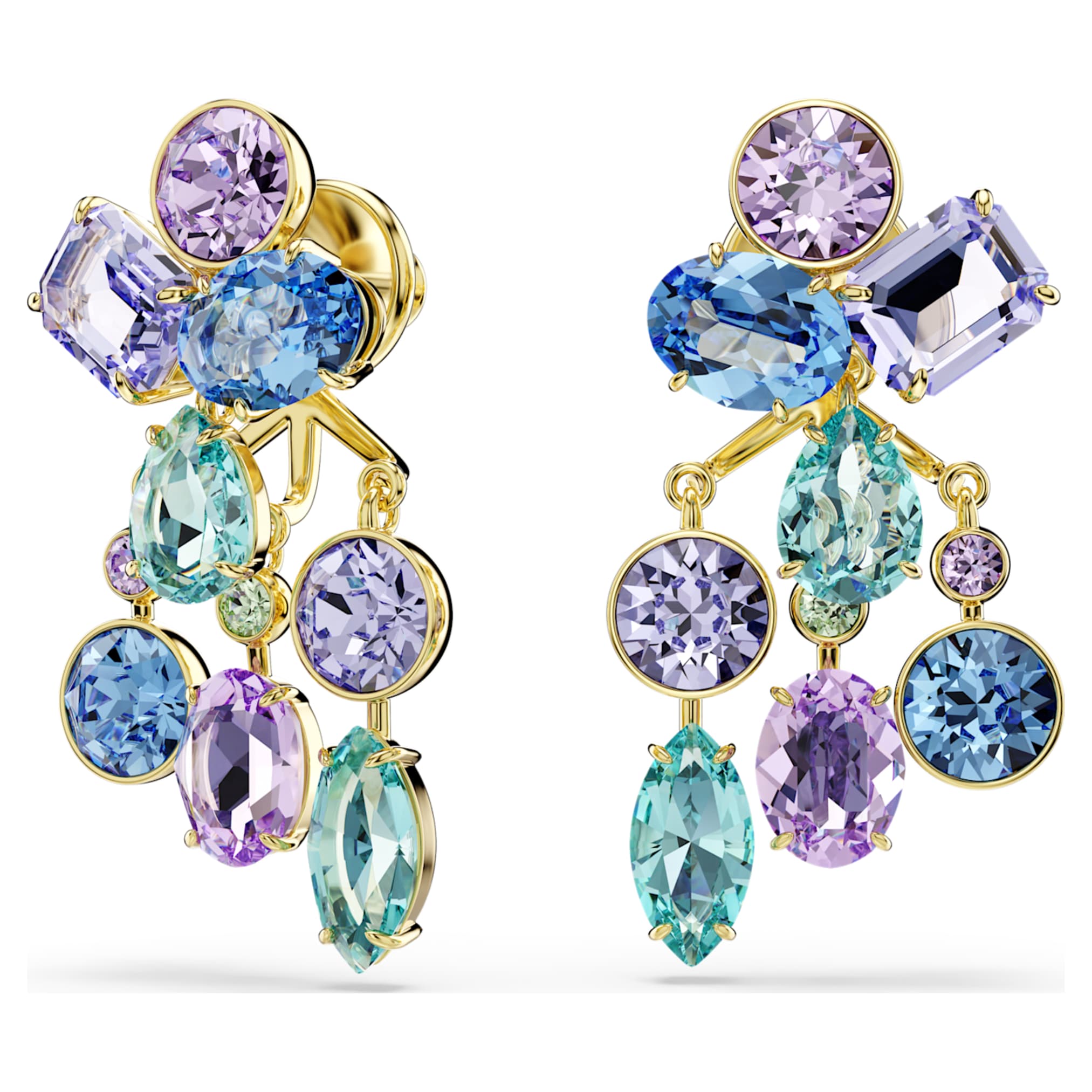 Swarovski Gema earring jackets Mixed cuts, Multicolored, 18K gold finish