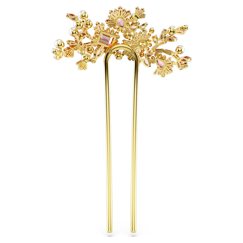 Swarovski Gema hair clip Crystal pearl, Mixed cuts, Flower, Pink, Gold-tone plated