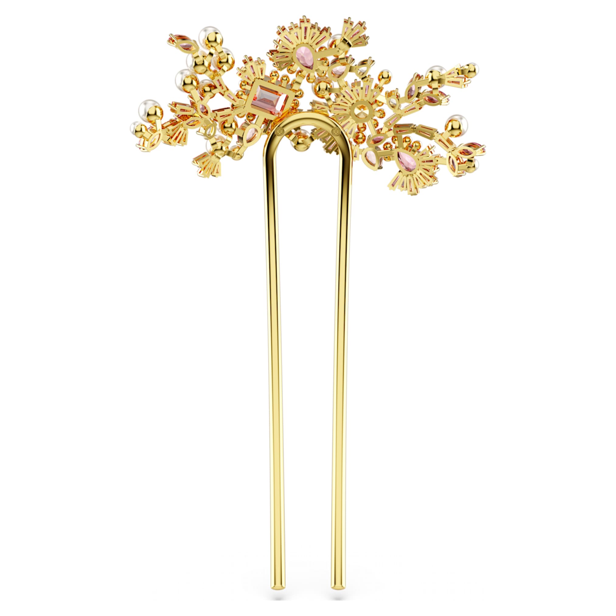 Swarovski Gema hair clip Crystal pearl, Mixed cuts, Flower, Pink, Gold-tone plated