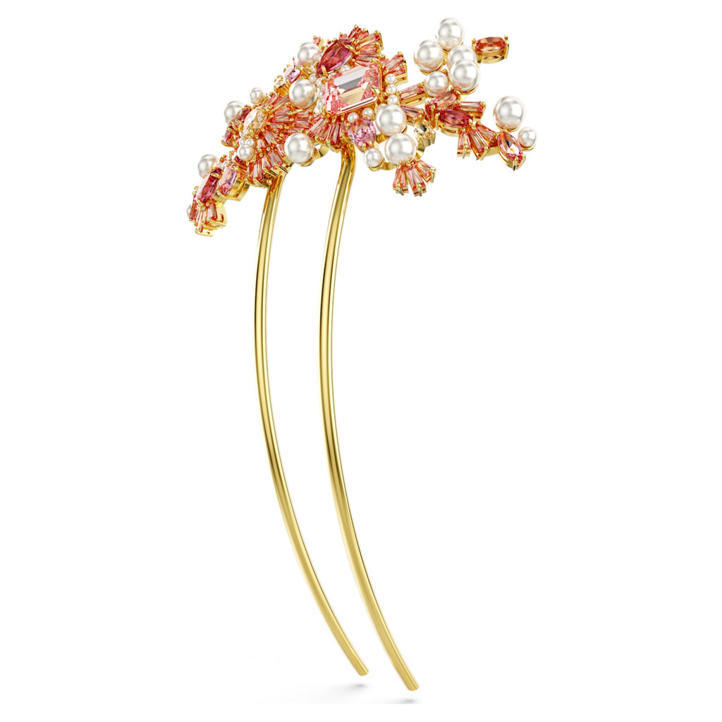 Swarovski Gema hair clip Crystal pearl, Mixed cuts, Flower, Pink, Gold-tone plated