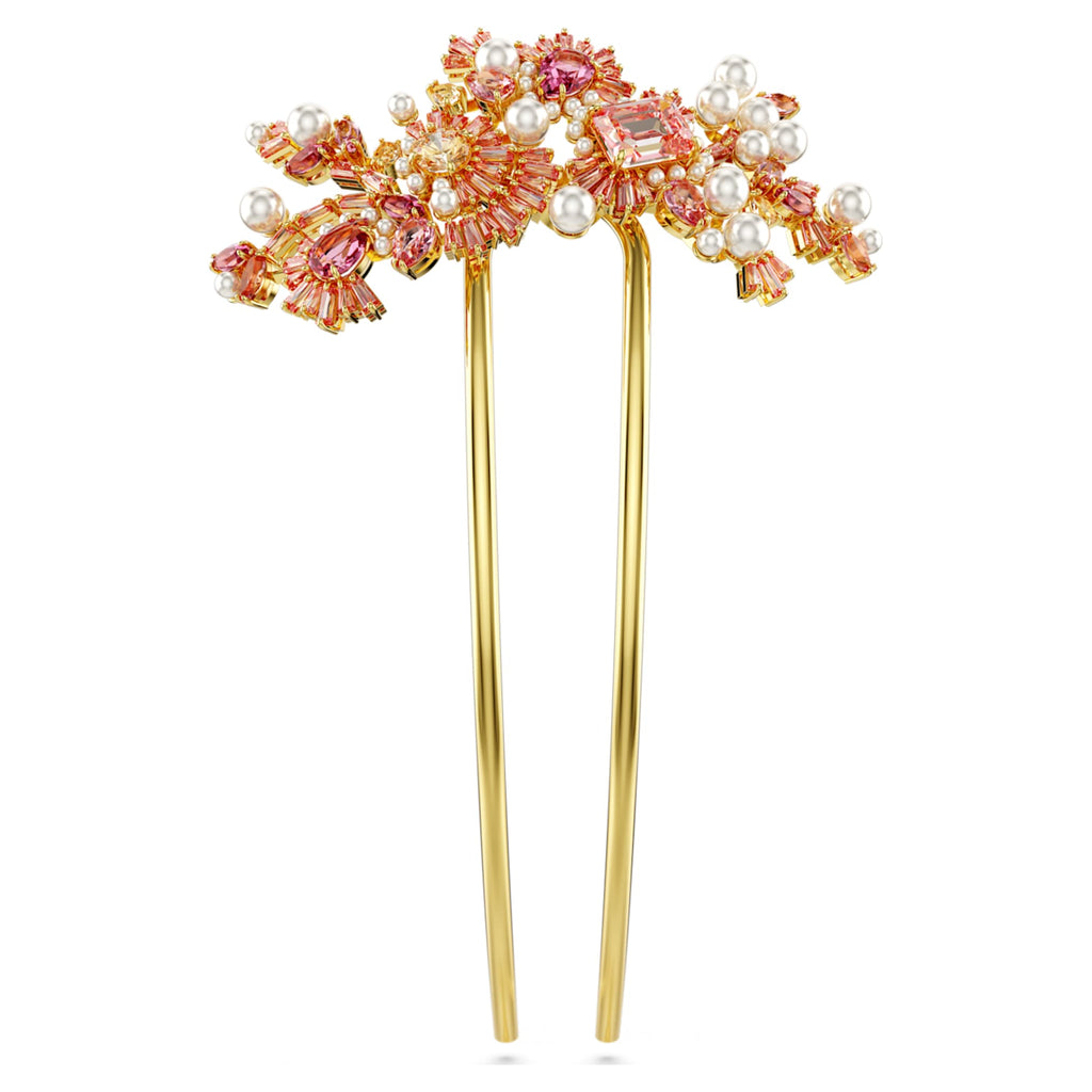 Swarovski Gema hair clip Crystal pearl, Mixed cuts, Flower, Pink, Gold-tone plated