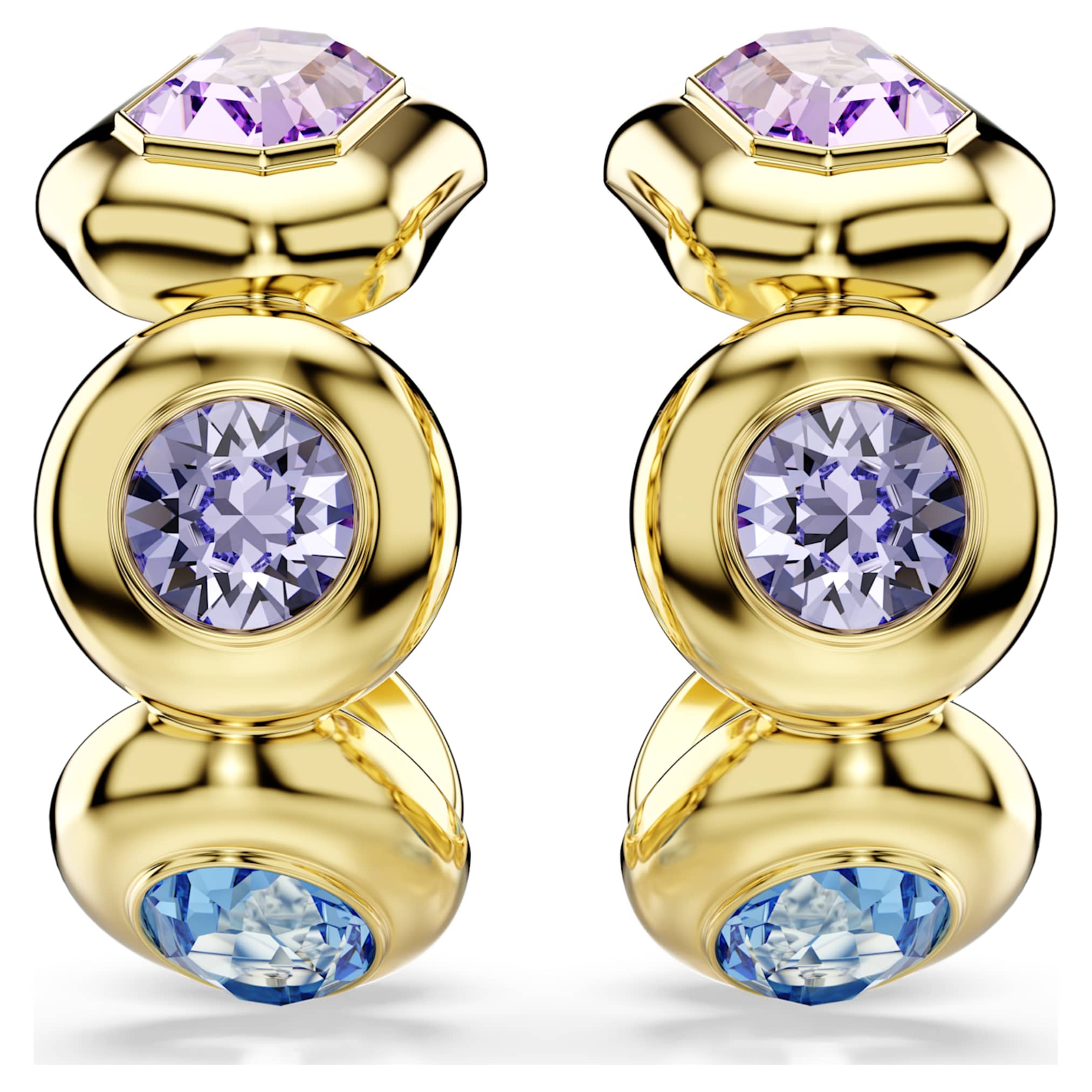 Swarovski Gema hoop earrings Mixed cuts, Multicolored, 18K gold finish