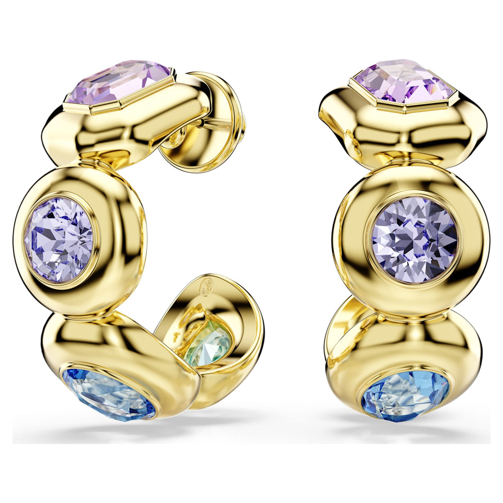 Swarovski Gema hoop earrings Mixed cuts, Multicolored, 18K gold finish