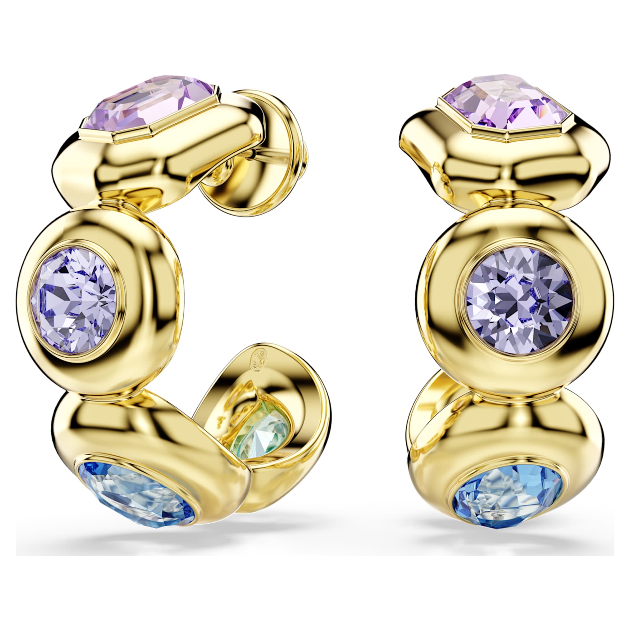 Swarovski Gema hoop earrings Mixed cuts, Multicolored, 18K gold finish