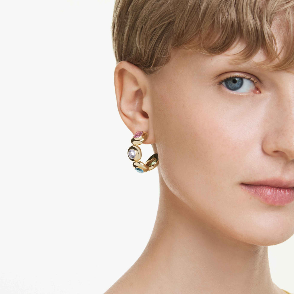 Swarovski Gema hoop earrings Mixed cuts, Multicolored, 18K gold finish