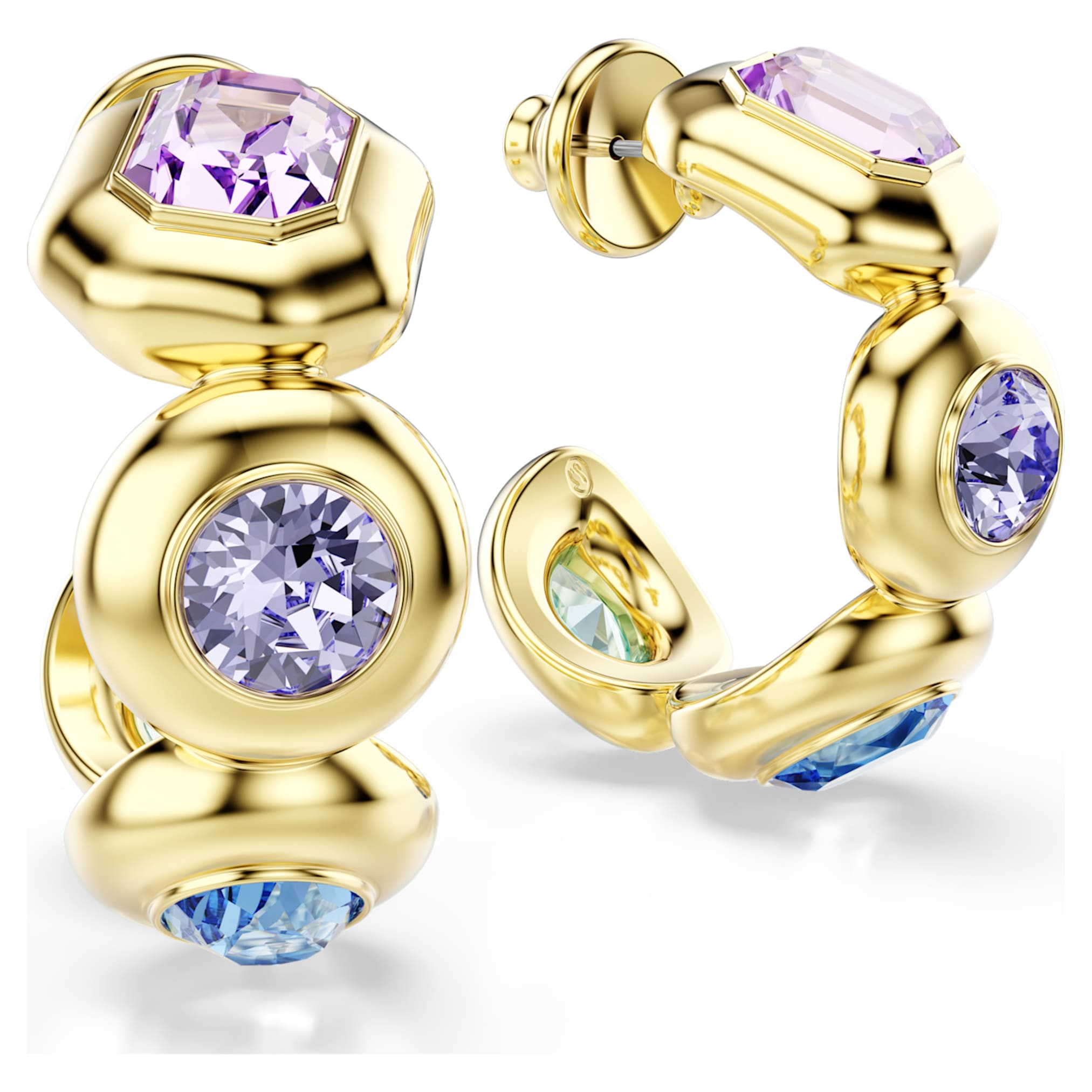 Swarovski Gema hoop earrings Mixed cuts, Multicolored, 18K gold finish
