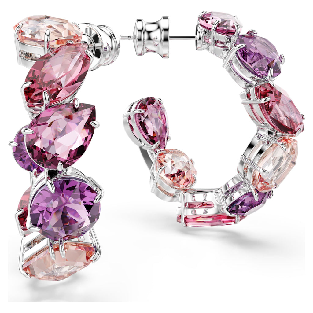 Swarovski Gema hoop earrings Pink, Rhodium plated