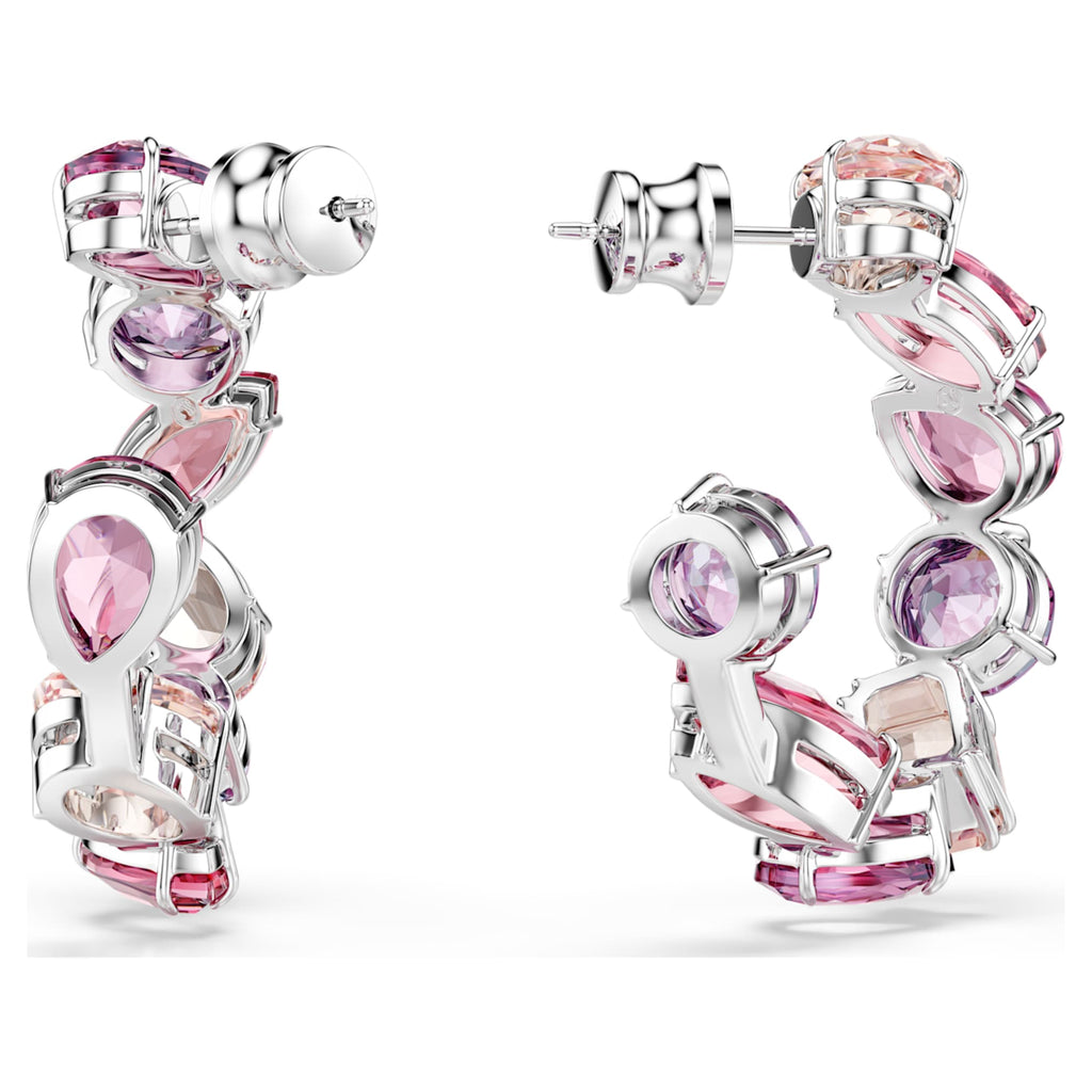 Swarovski Gema hoop earrings Pink, Rhodium plated