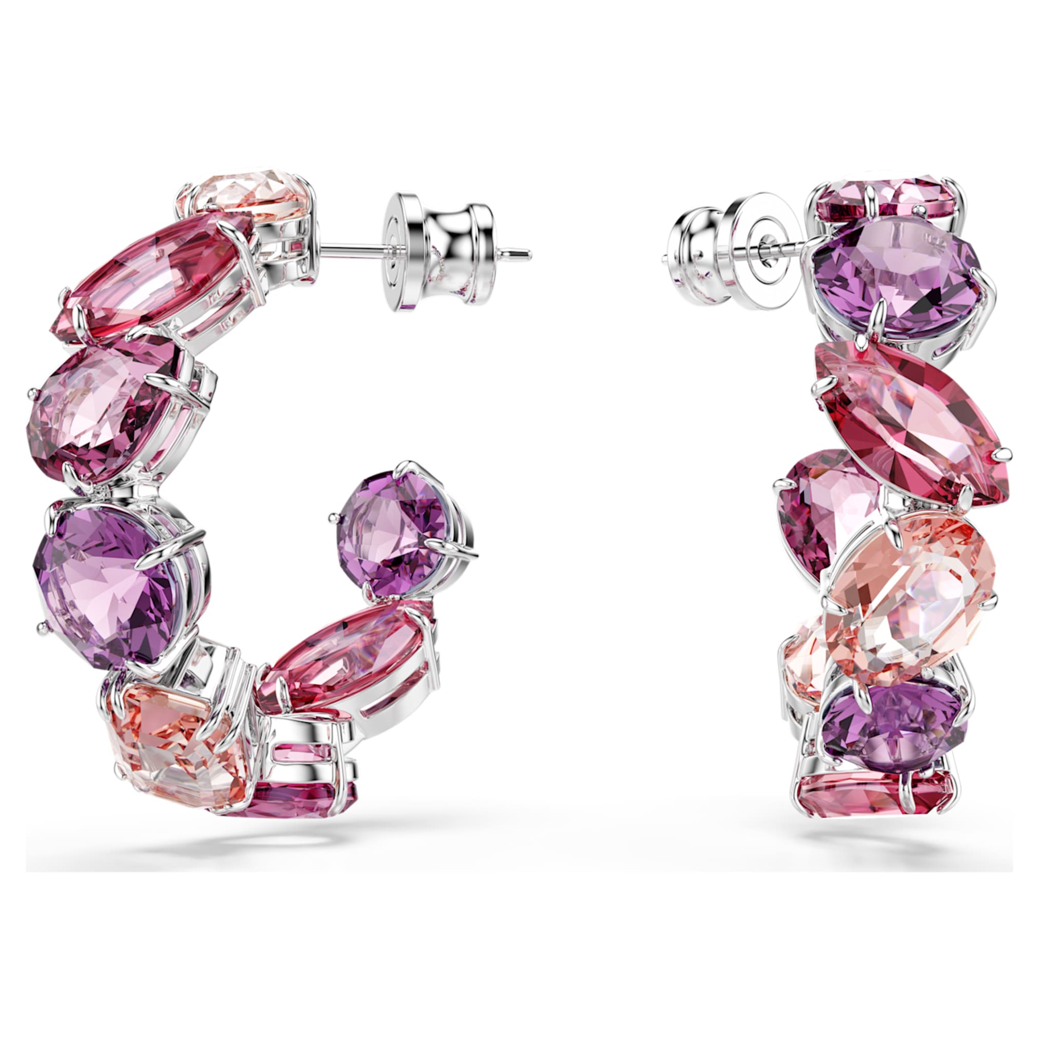 Swarovski Gema hoop earrings Pink, Rhodium plated