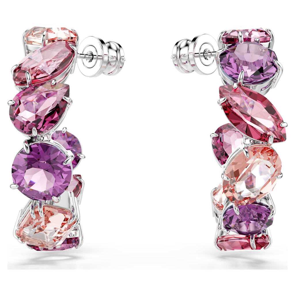 Swarovski Gema hoop earrings Pink, Rhodium plated