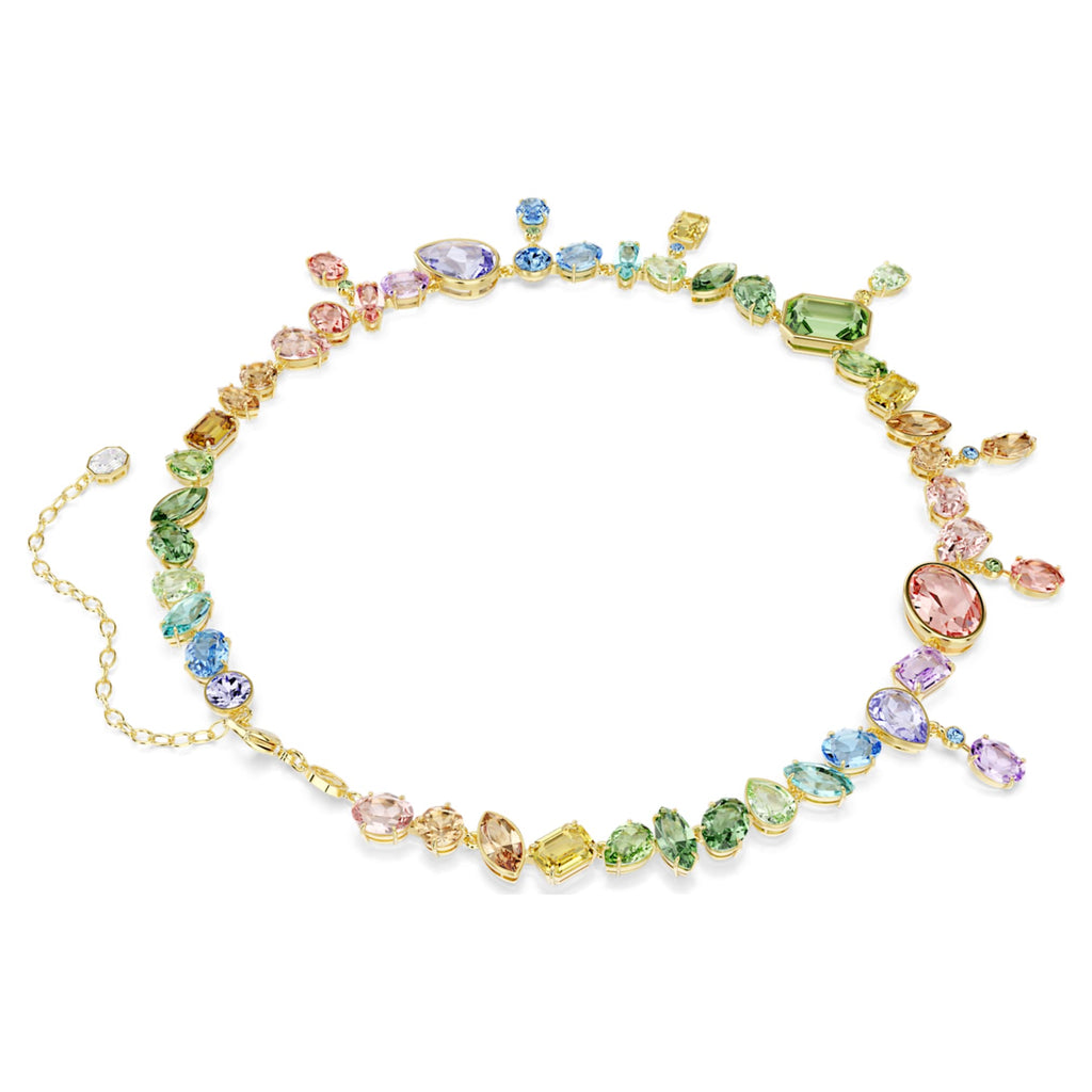 Swarovski Gema necklace Mixed cuts, Dangling crystals, Multicolored, 18K gold finish