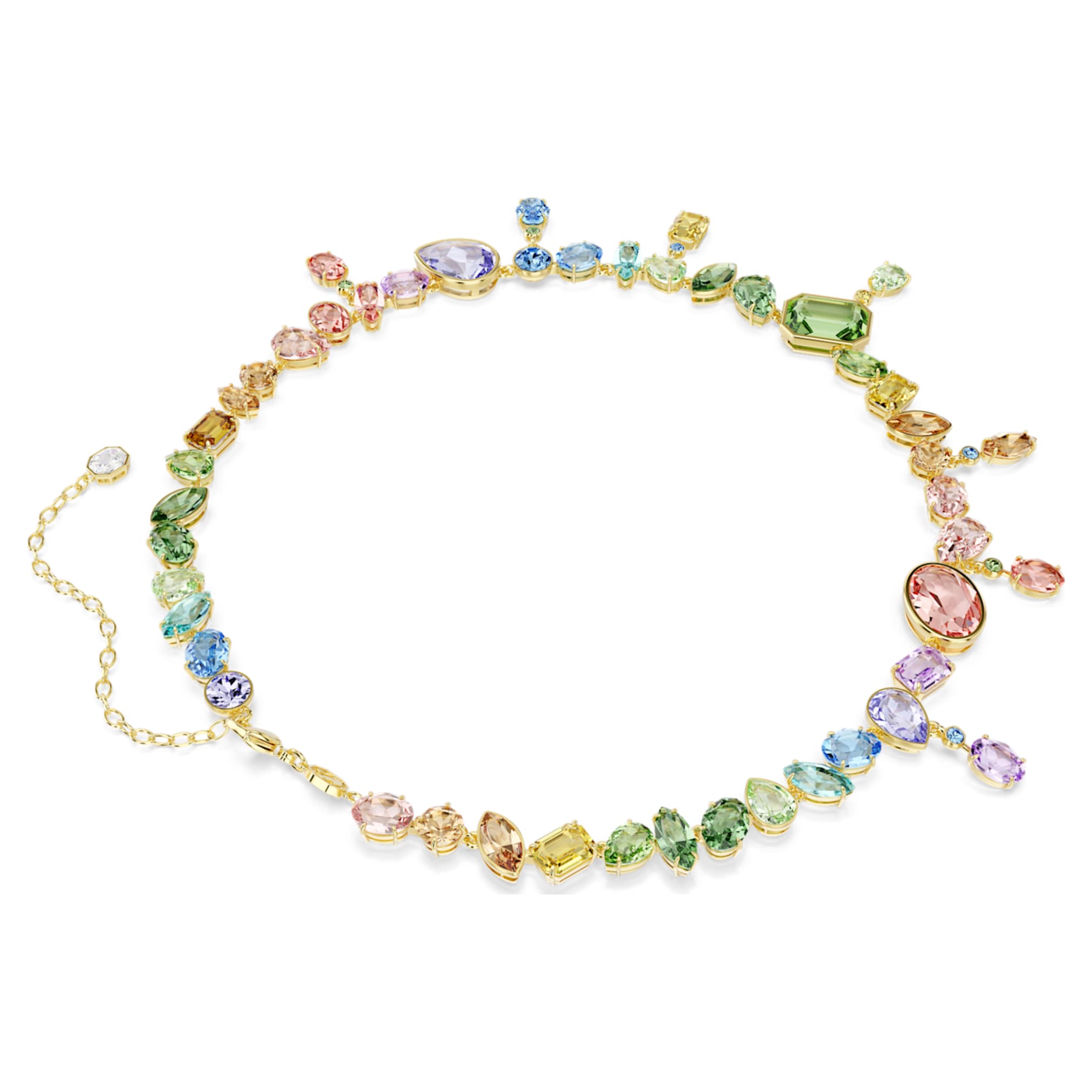 Swarovski Gema necklace Mixed cuts, Dangling crystals, Multicolored, 18K gold finish