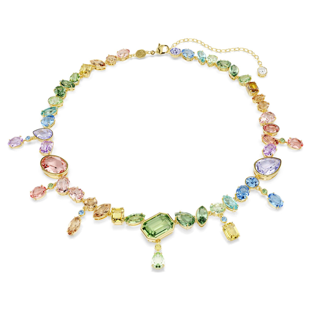 Swarovski Gema necklace Mixed cuts, Dangling crystals, Multicolored, 18K gold finish
