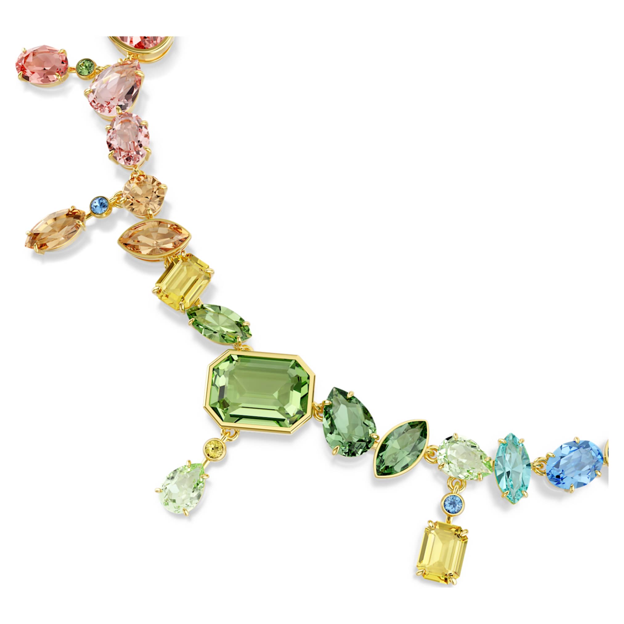 Swarovski Gema necklace Mixed cuts, Dangling crystals, Multicolored, 18K gold finish