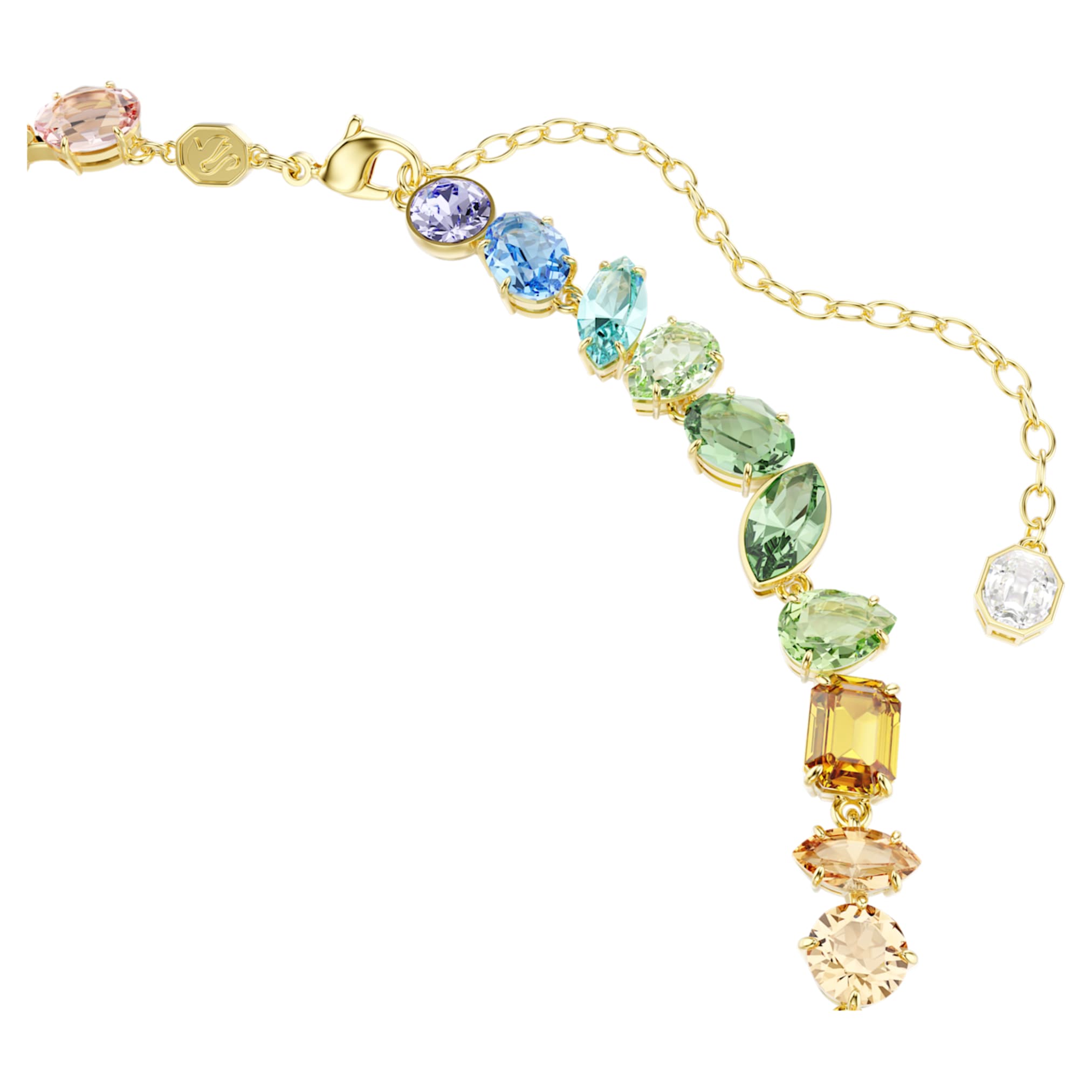 Swarovski Gema necklace Mixed cuts, Dangling crystals, Multicolored, 18K gold finish
