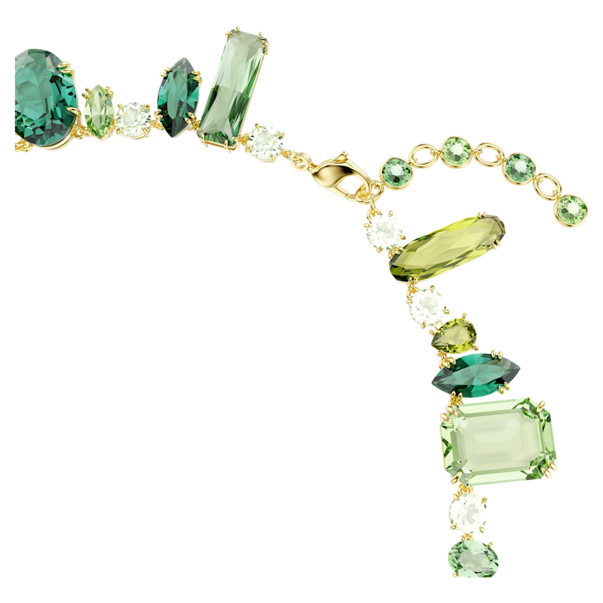 Swarovski Gema necklace Mixed cuts, Green, 18K gold finish