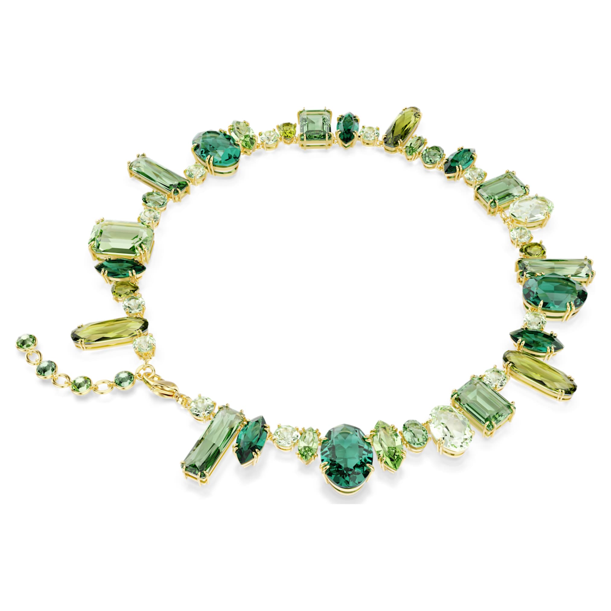 Swarovski Gema necklace Mixed cuts, Green, 18K gold finish