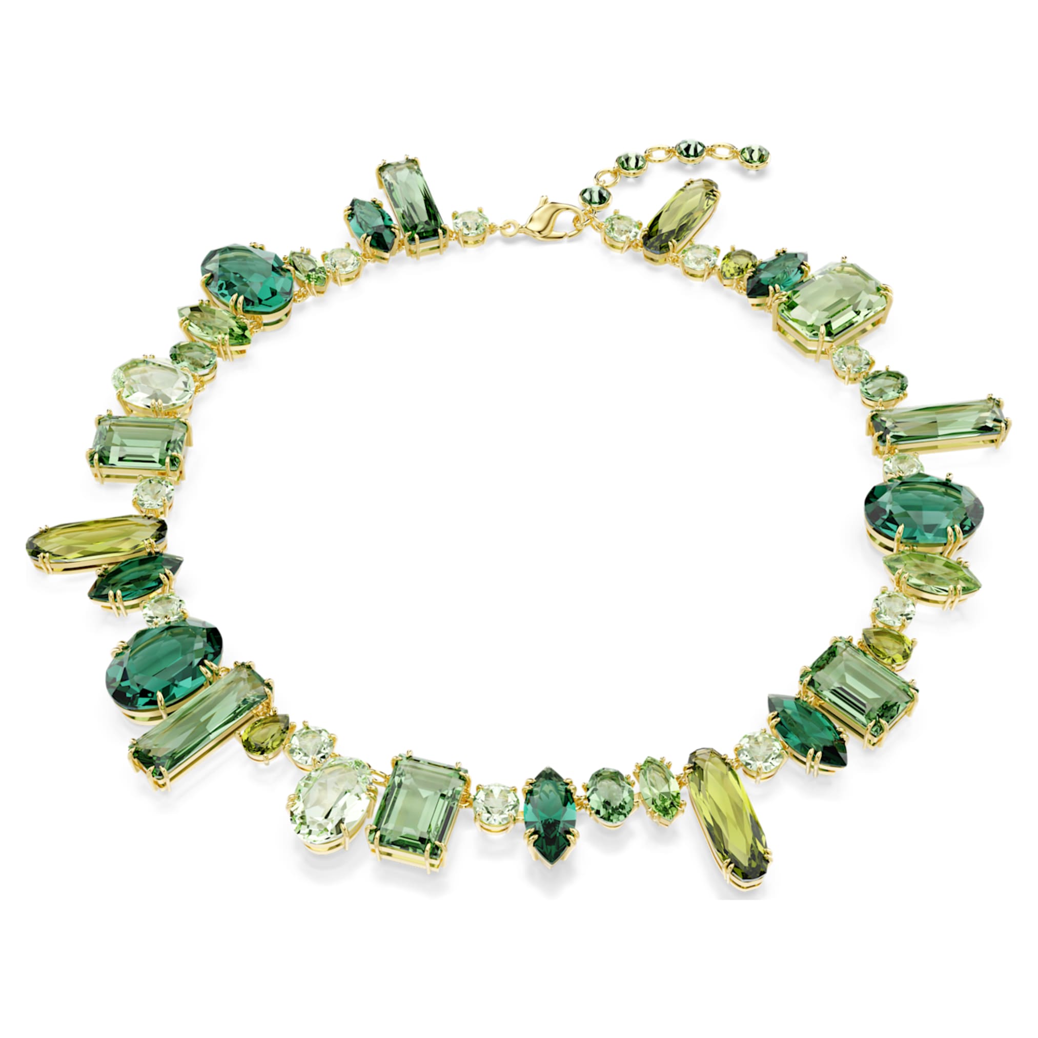 Swarovski Gema necklace Mixed cuts, Green, 18K gold finish