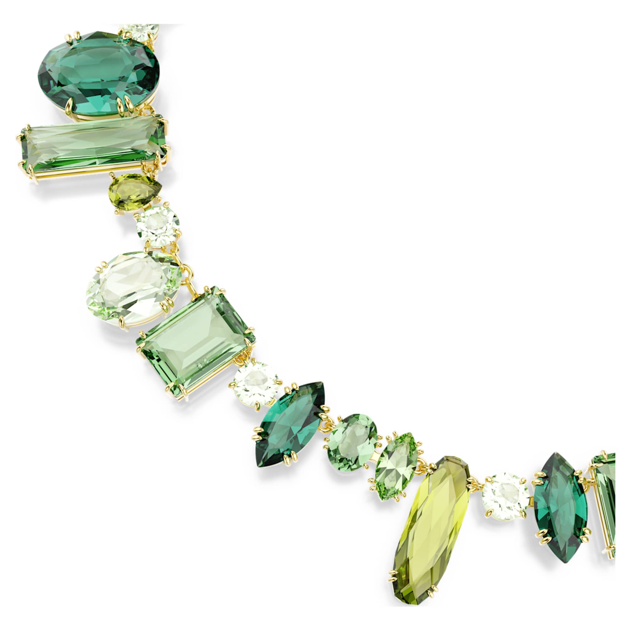 Swarovski Gema necklace Mixed cuts, Green, 18K gold finish