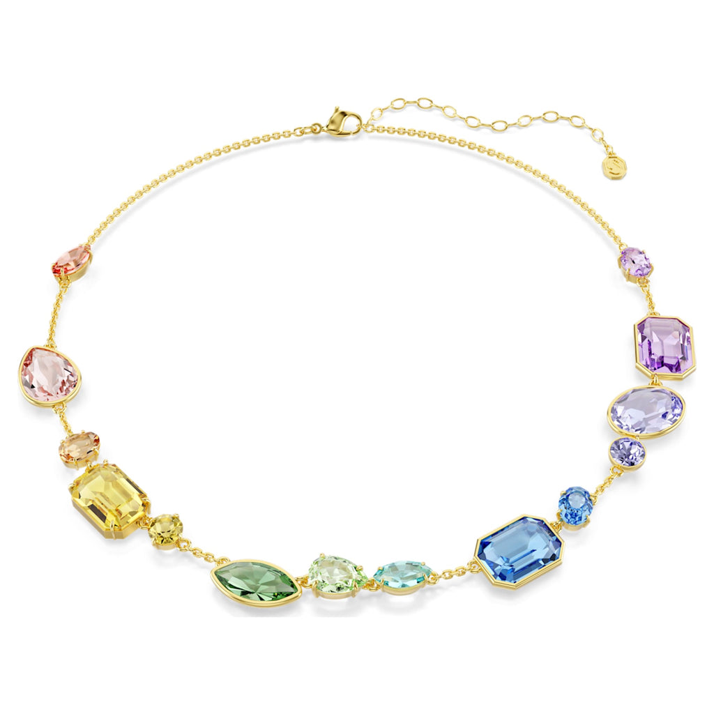 Swarovski Gema necklace Mixed cuts, Multicolored, 18K gold finish