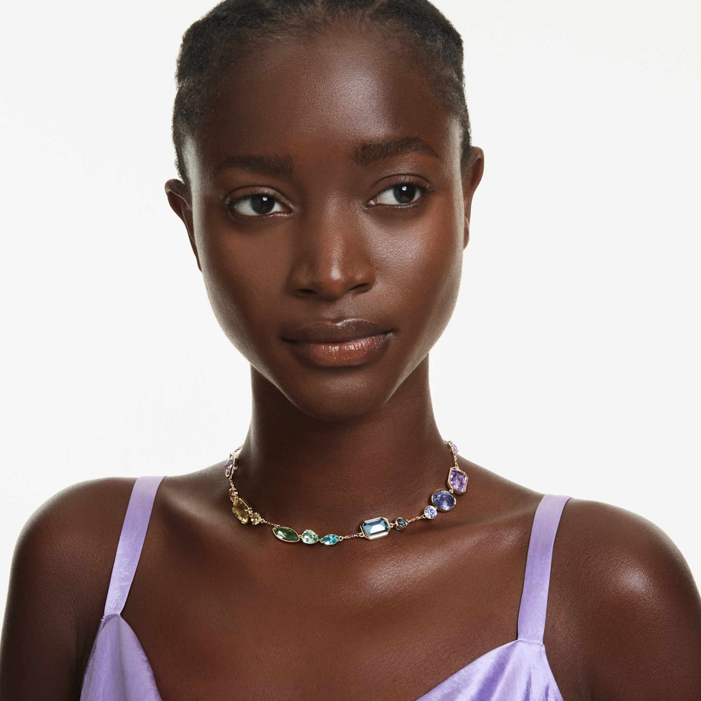 Swarovski Gema necklace Mixed cuts, Multicolored, 18K gold finish