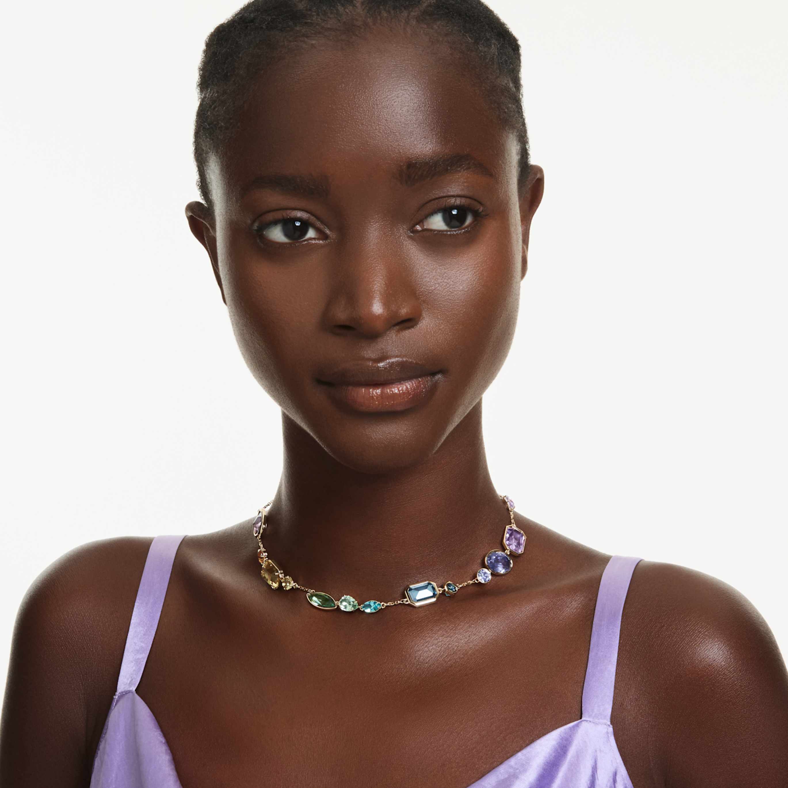 Swarovski Gema necklace Mixed cuts, Multicolored, 18K gold finish