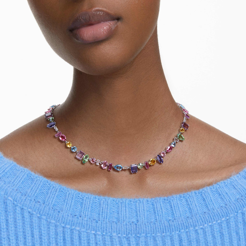 Swarovski Gema necklace Mixed cuts, Multicolored, Rhodium plated