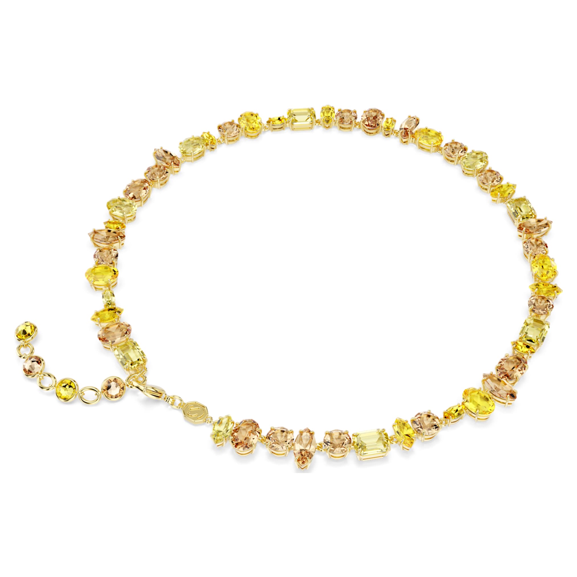 Swarovski Gema necklace Mixed cuts, Yellow, 18K gold finish
