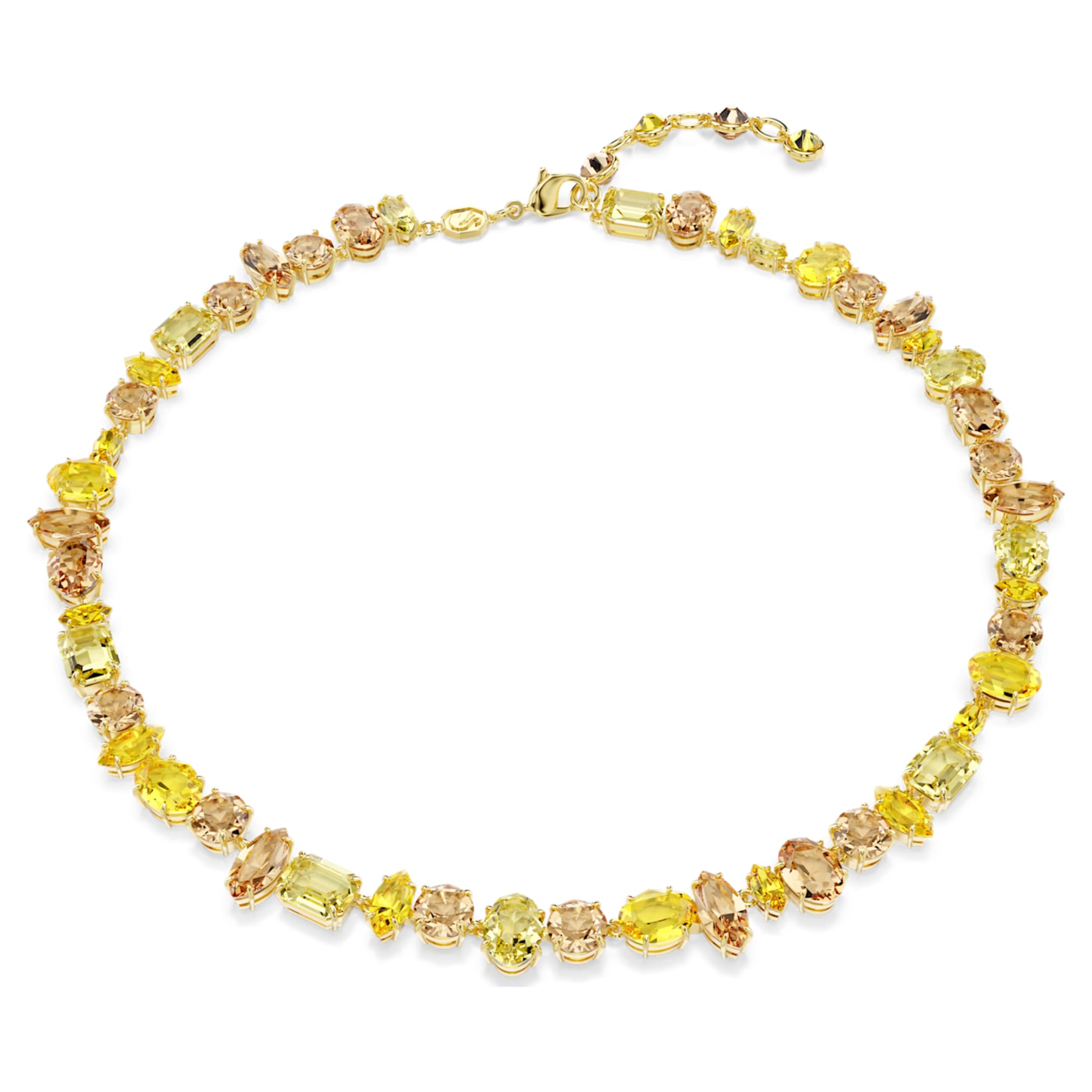 Swarovski Gema necklace Mixed cuts, Yellow, 18K gold finish