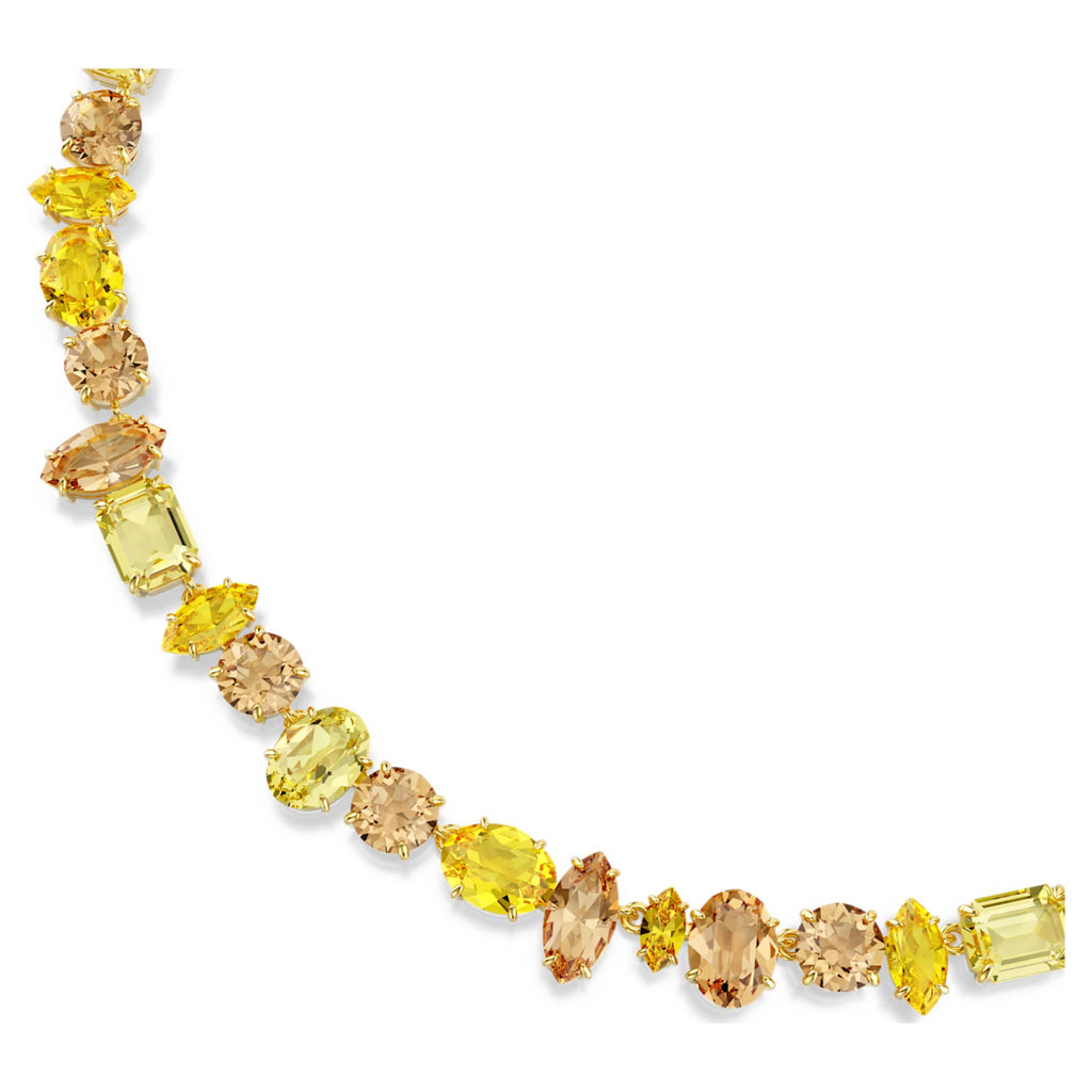 Swarovski Gema necklace Mixed cuts, Yellow, 18K gold finish
